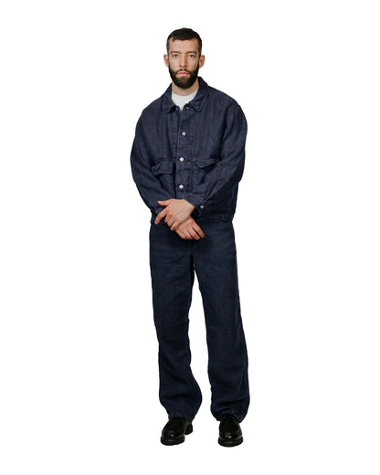 James Coward Set Up Pants Overdyed Indigo Belgian Linen model full