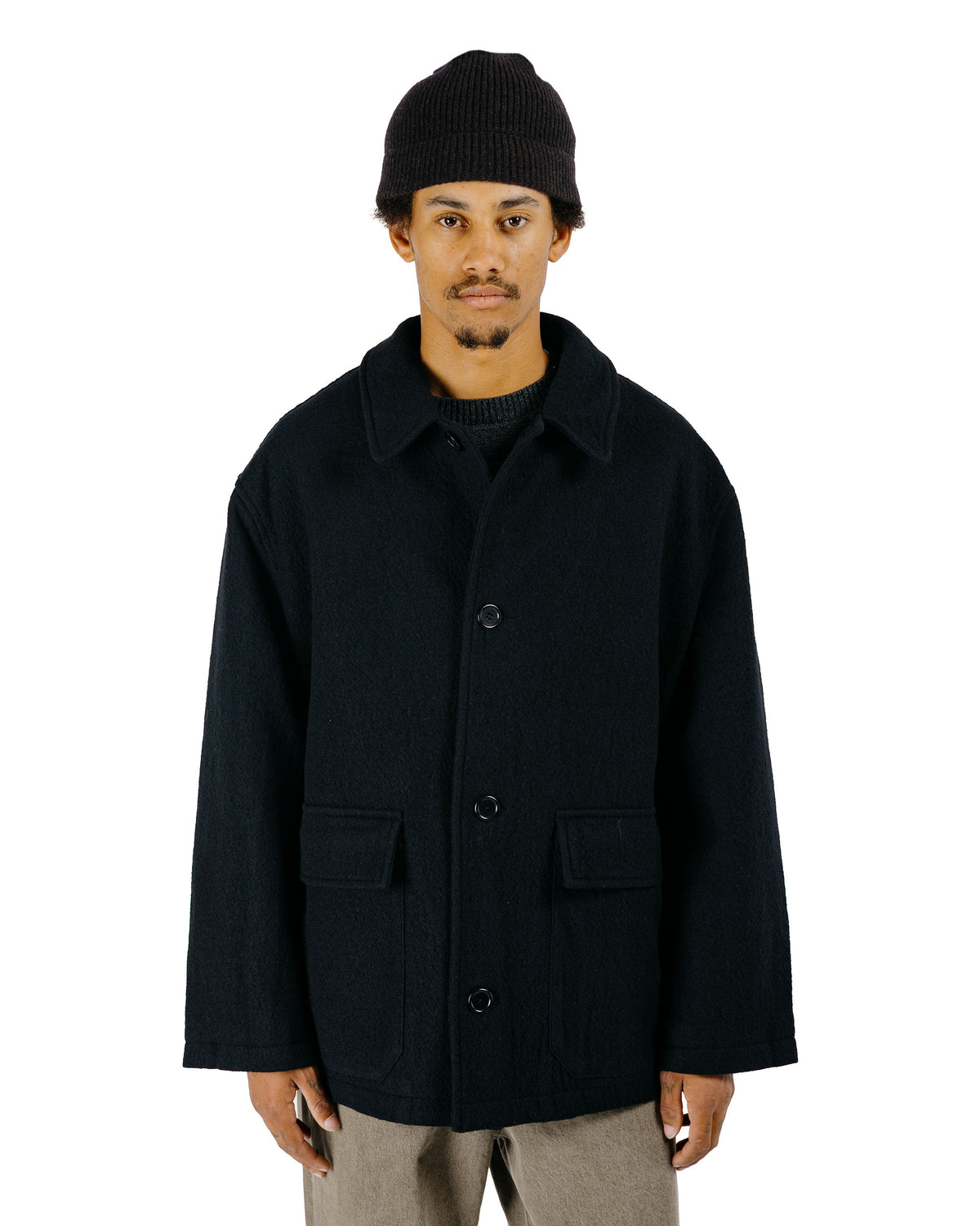 James Coward Sawed Off Mac Piece Dyed Wool Twill Black
