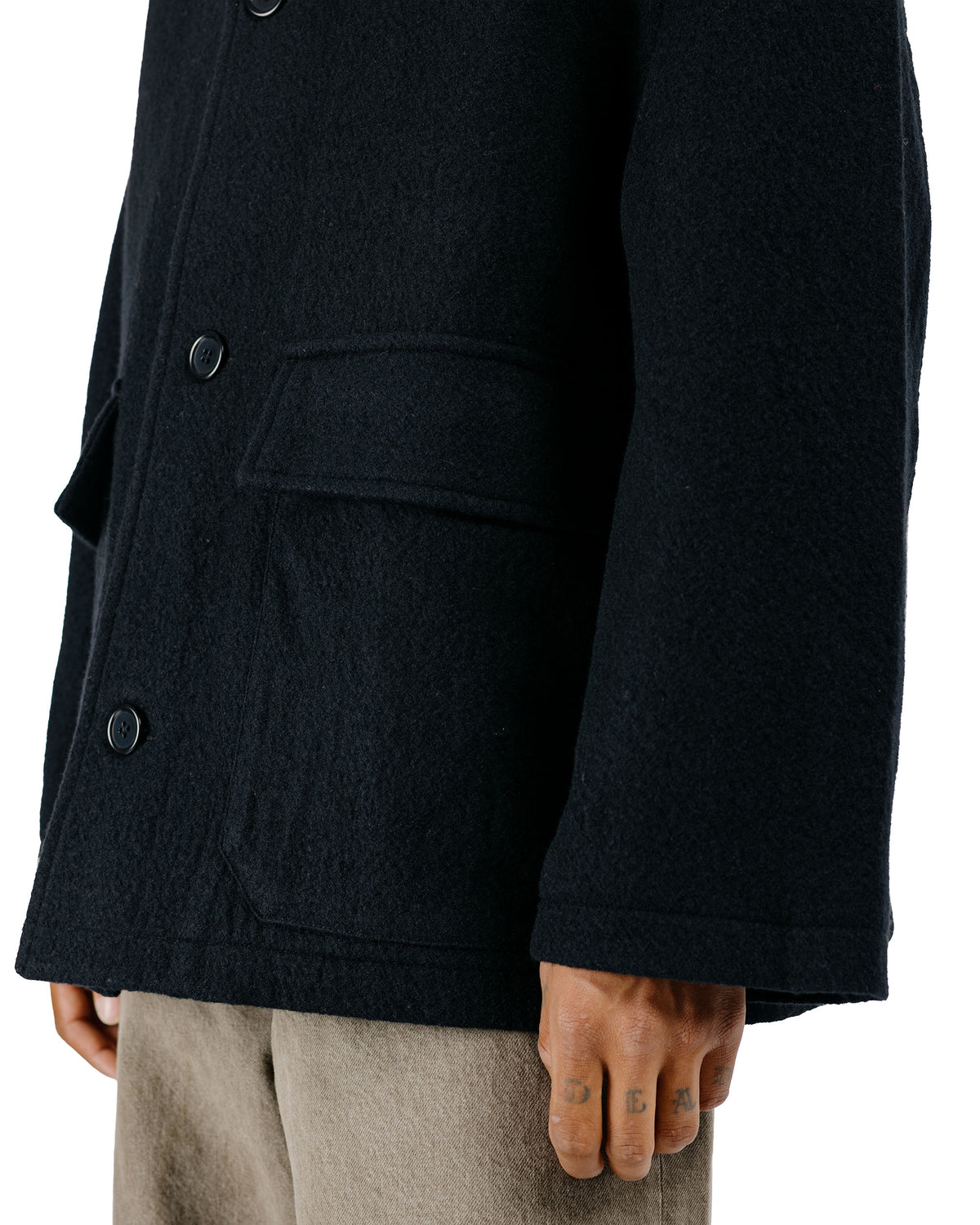 James Coward Sawed Off Mac Piece Dyed Wool Twill Black