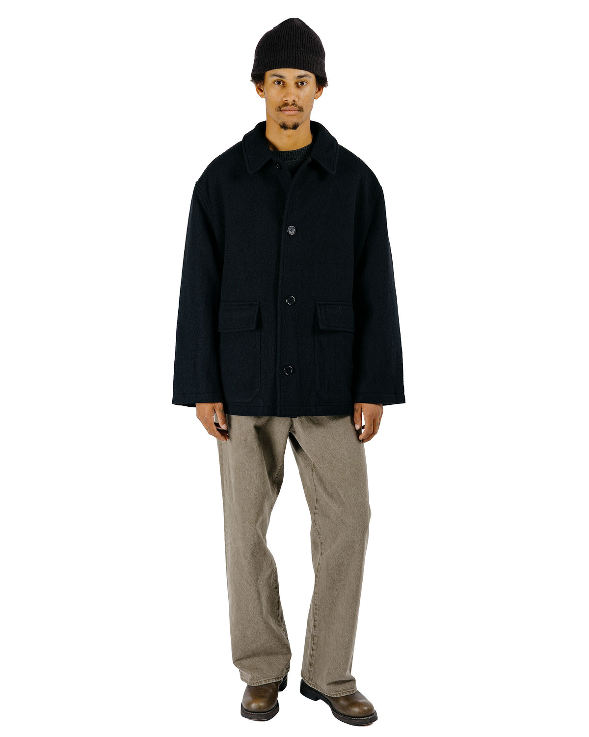 James Coward Sawed Off Mac Piece Dyed Wool Twill Black