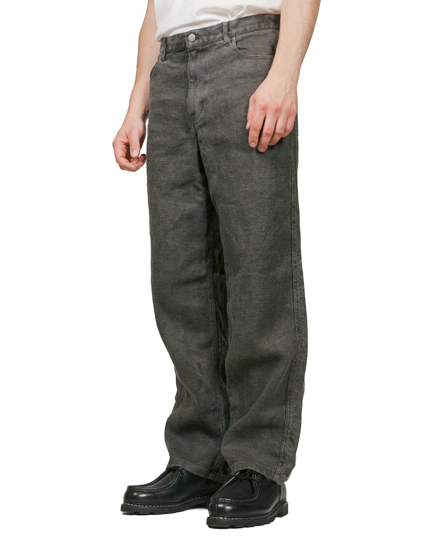 James Coward Set Up Pants Overdyed Charcoal Belgian Linen model front