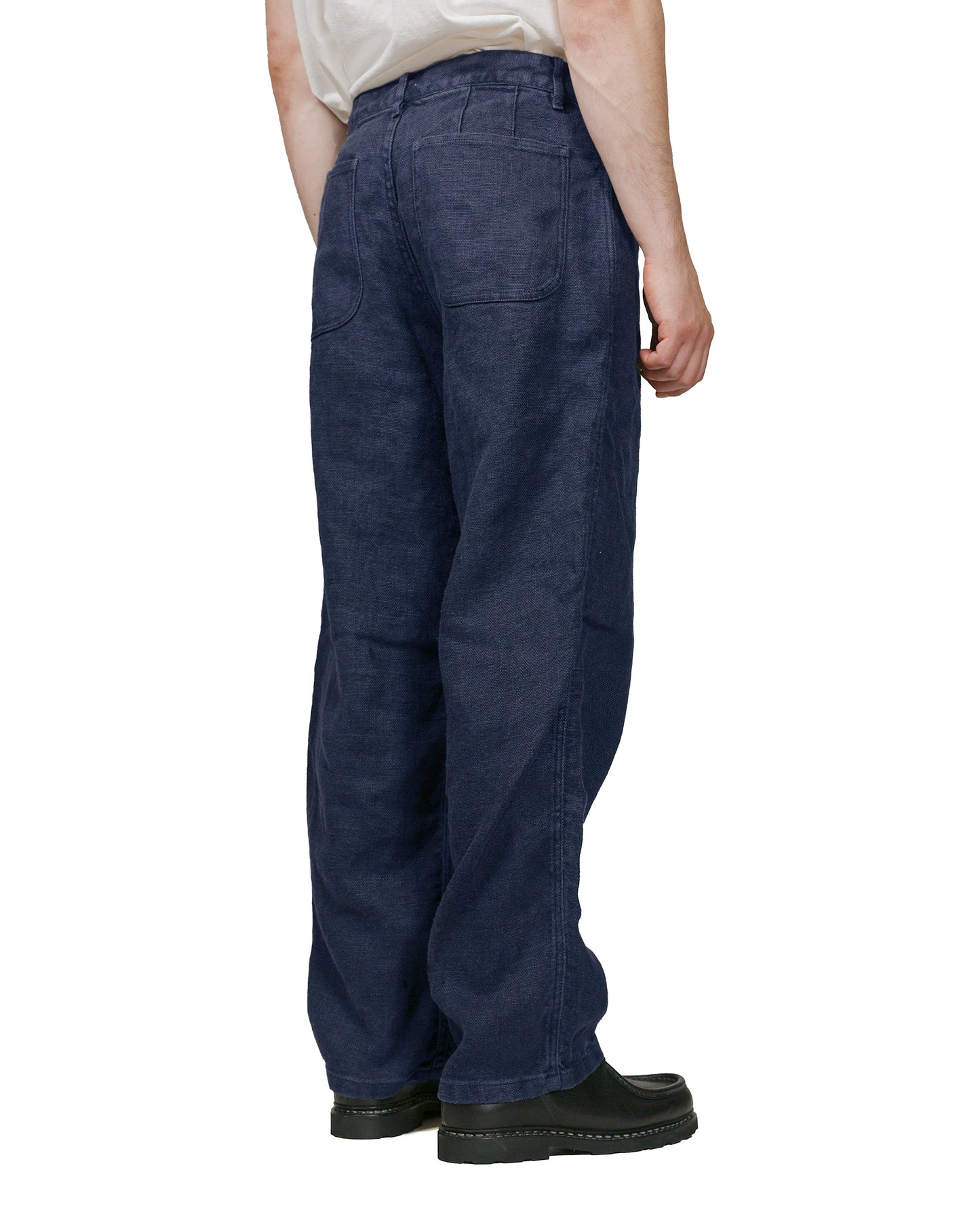 James Coward Set Up Pants Overdyed Indigo Belgian Linen model back