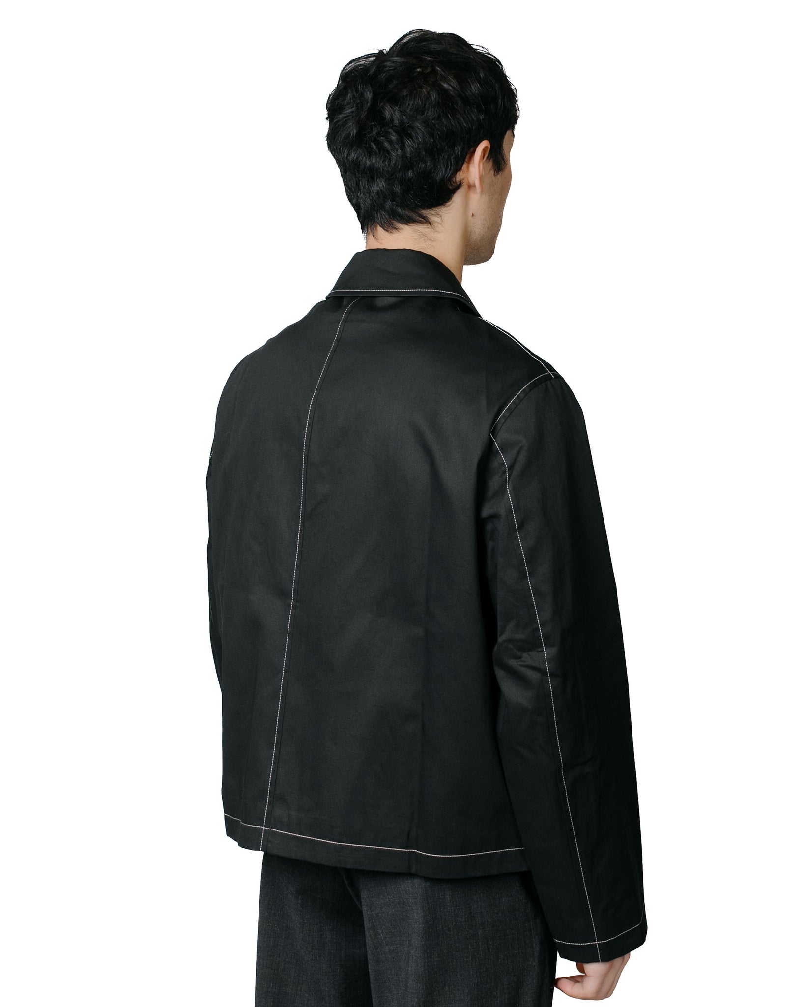 James Coward Site Jacket Black Gabardine Contrast Stitch model back