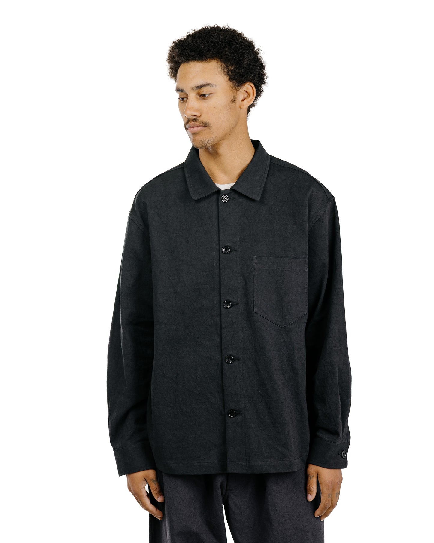 James Coward Travail Shirt Black Satin Drum Cotton