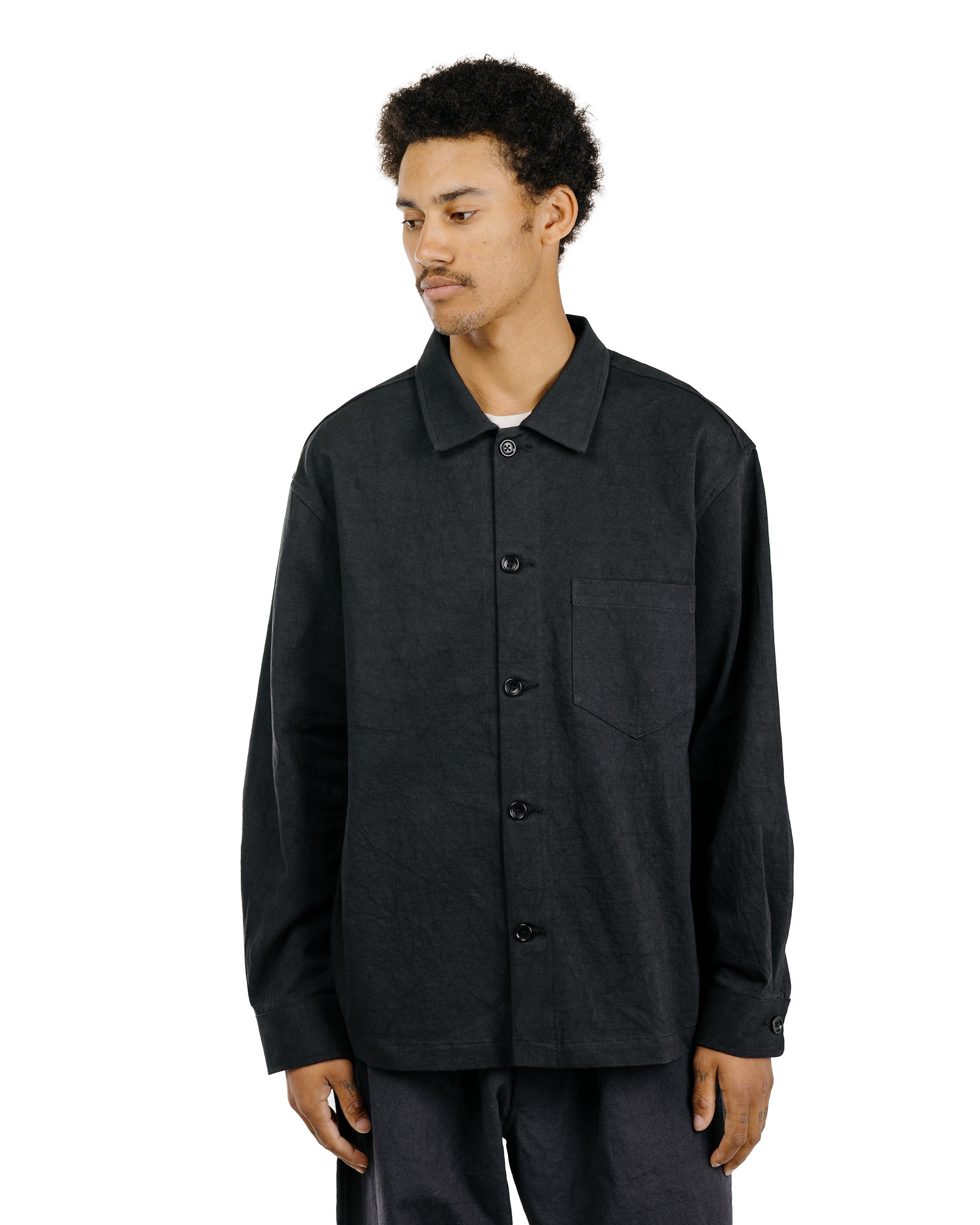James Coward Travail Shirt Black Satin Drum Cotton