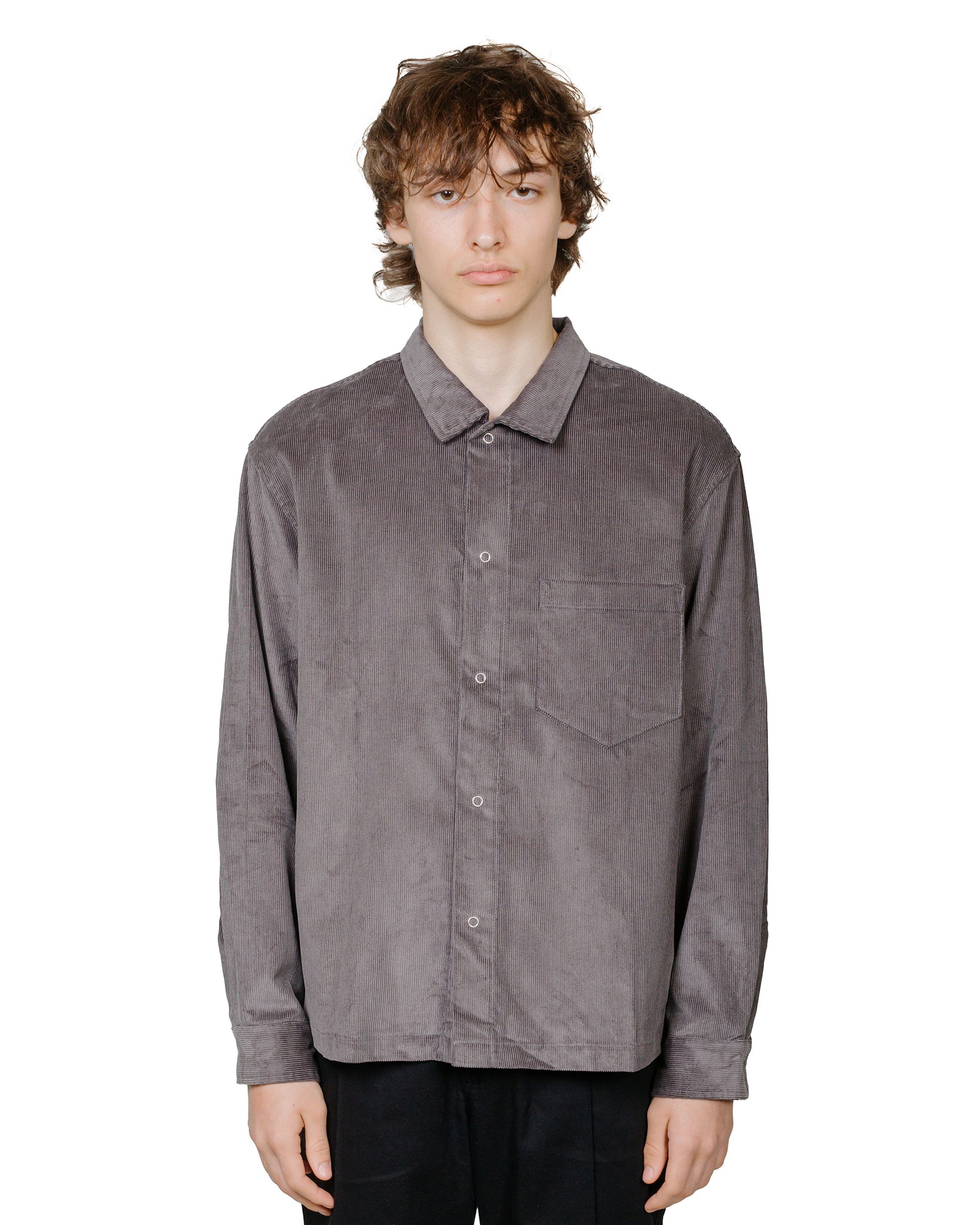 James Coward Workshop Shirt Charcoal Cotton Corduroy model front