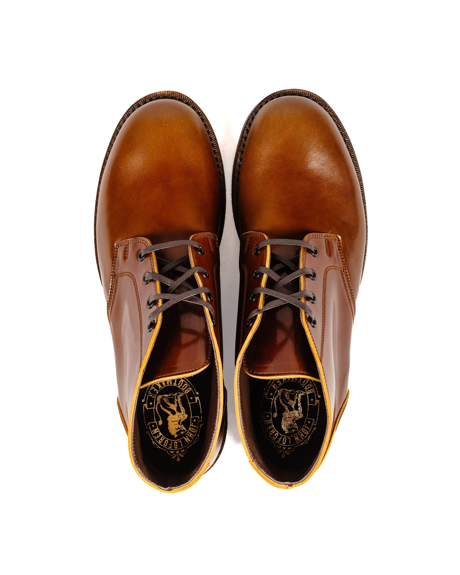 John Lofgren Bootmaker The Steadfast Chukka Boots Shinki Hikaku Shell Cordovan Cognac Top