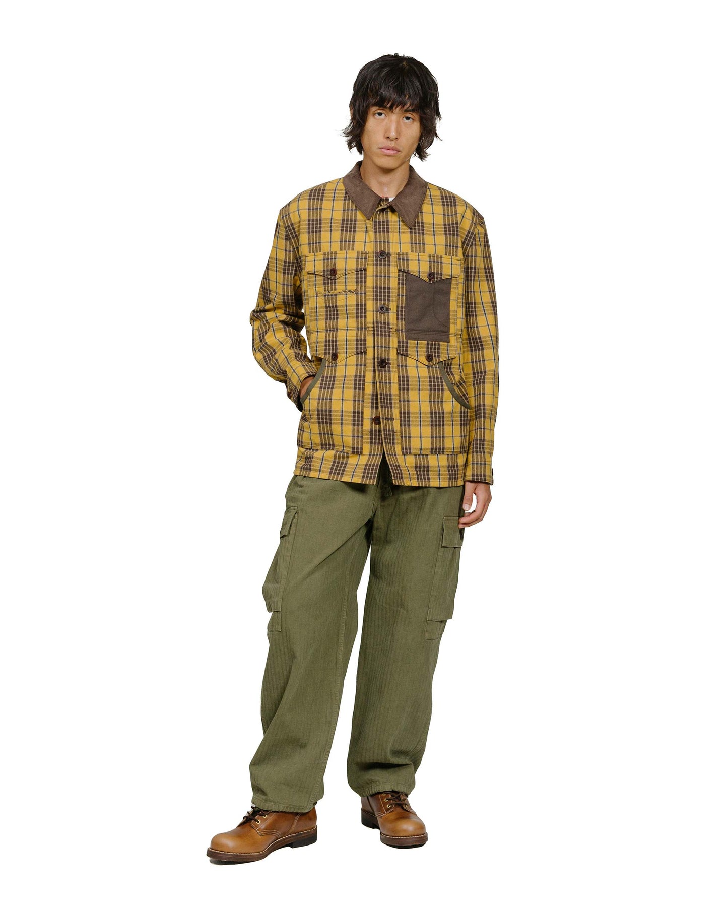 Junya Watanabe MAN Cotton Flannel Check Blouson Yellow/Dark Brown model full