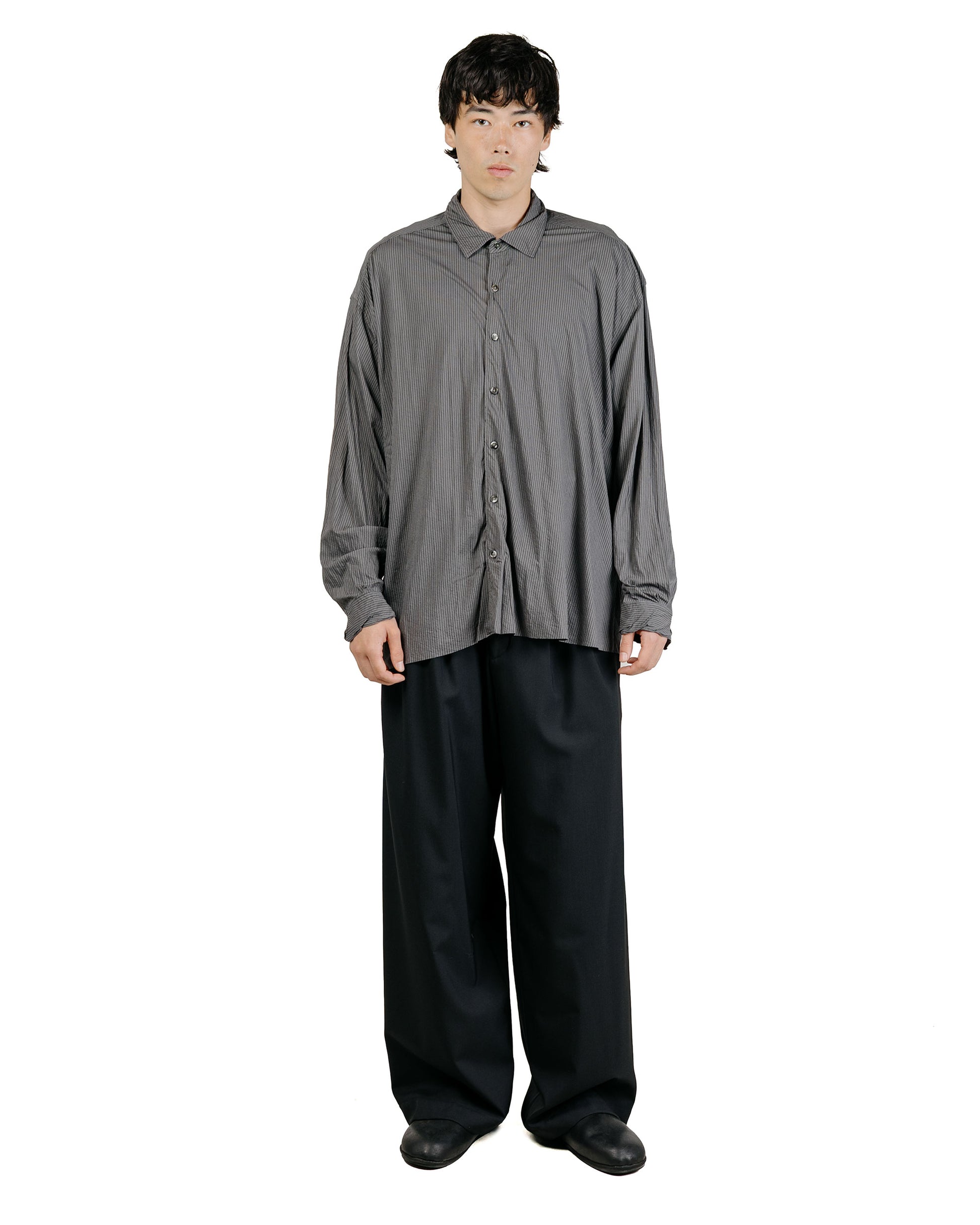 KANEMASA PHIL 46G Stripe Artisan Shirt Charcoal Black Dye