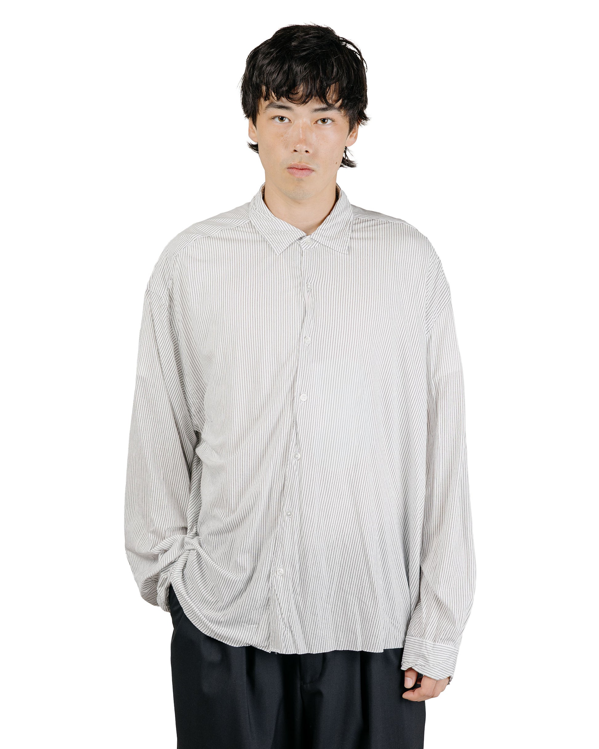 KANEMASA PHIL 46G Stripe Artisan Shirt White Black Dye