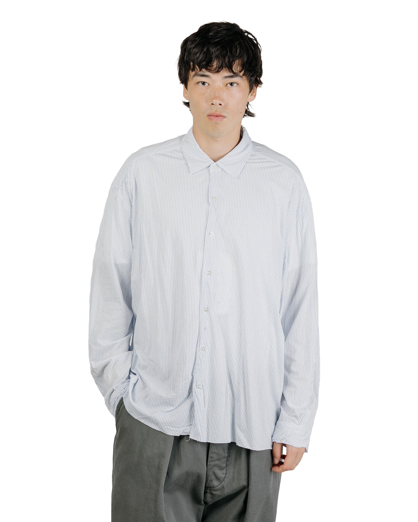 KANEMASA PHIL 46G Stripe Artisan Shirt White Blue Dye