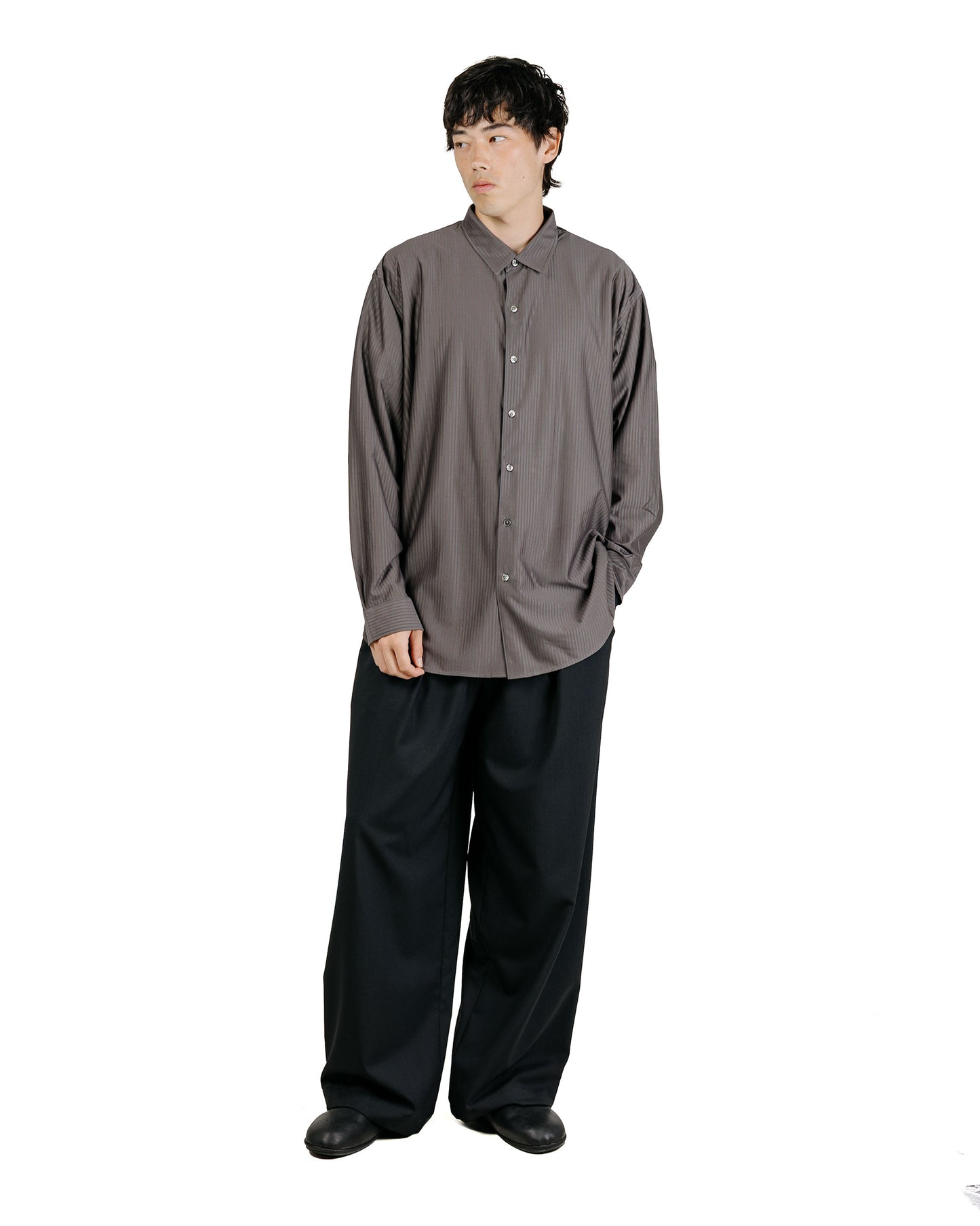 KANEMASA PHIL 46G Stripe Atmosphere Shirt Charcoal Brown