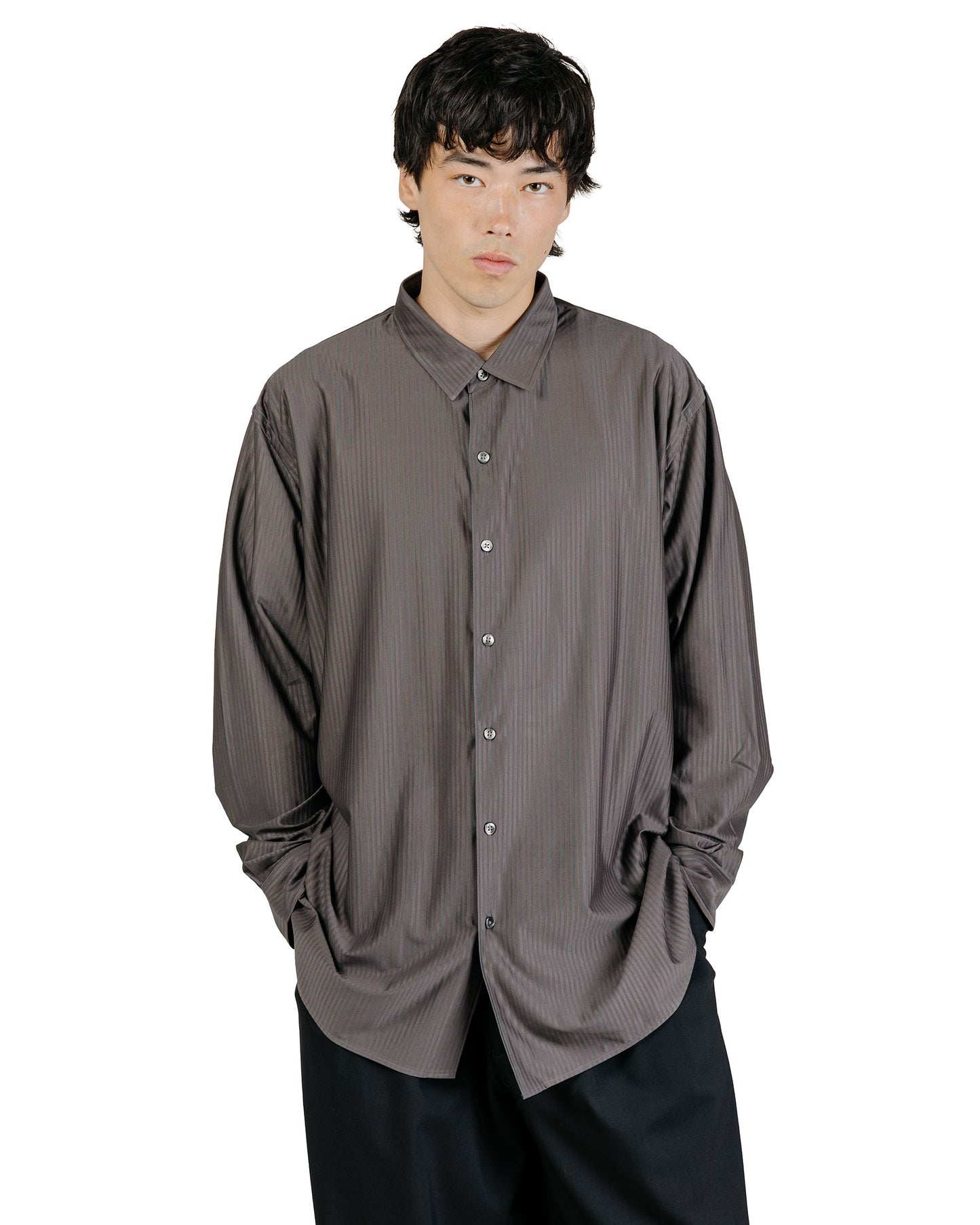 KANEMASA PHIL 46G Stripe Atmosphere Shirt Charcoal Brown