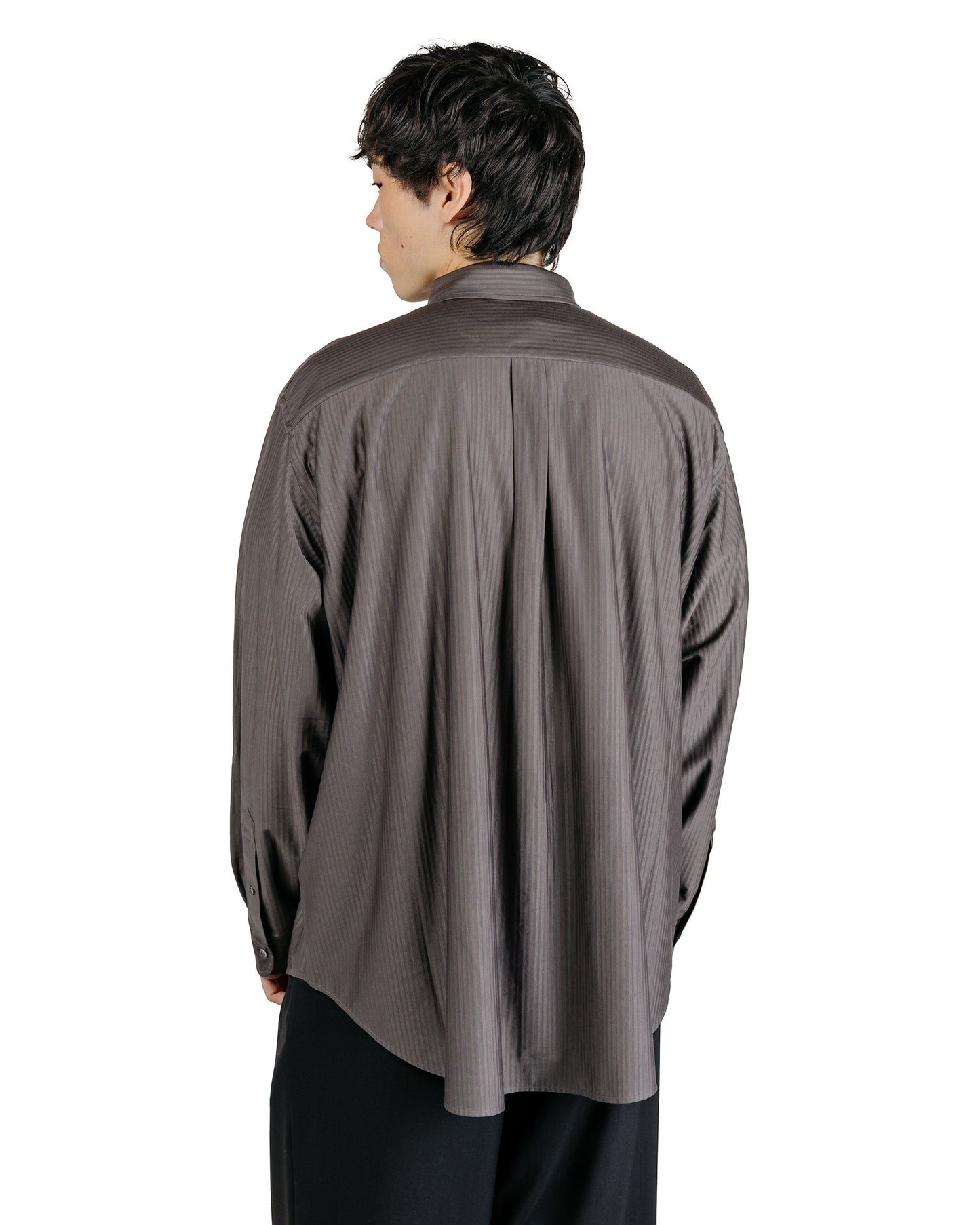 KANEMASA PHIL 46G Stripe Atmosphere Shirt Charcoal Brown