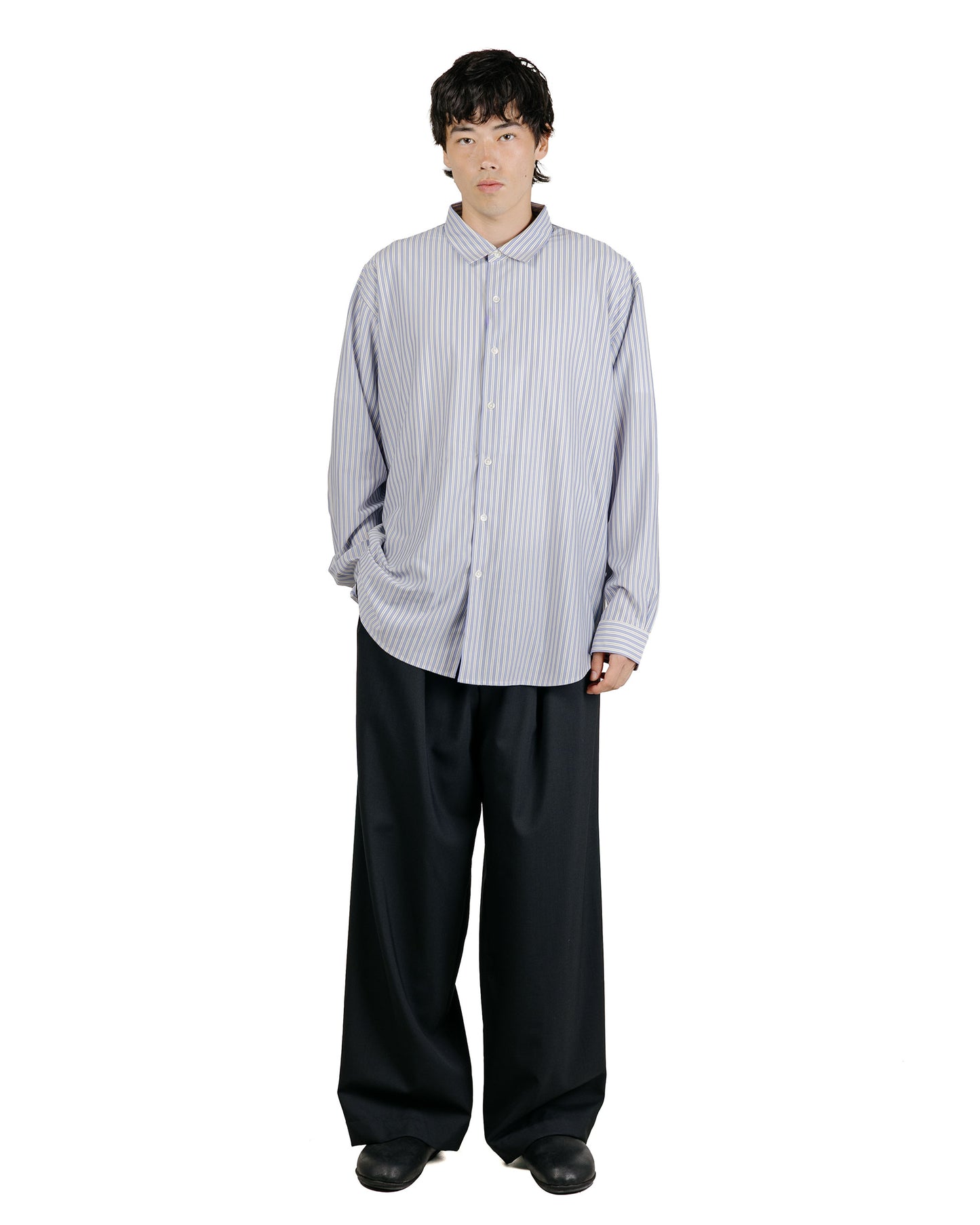 KANEMASA PHIL 46G Stripe Atmosphere Shirt Sax Black