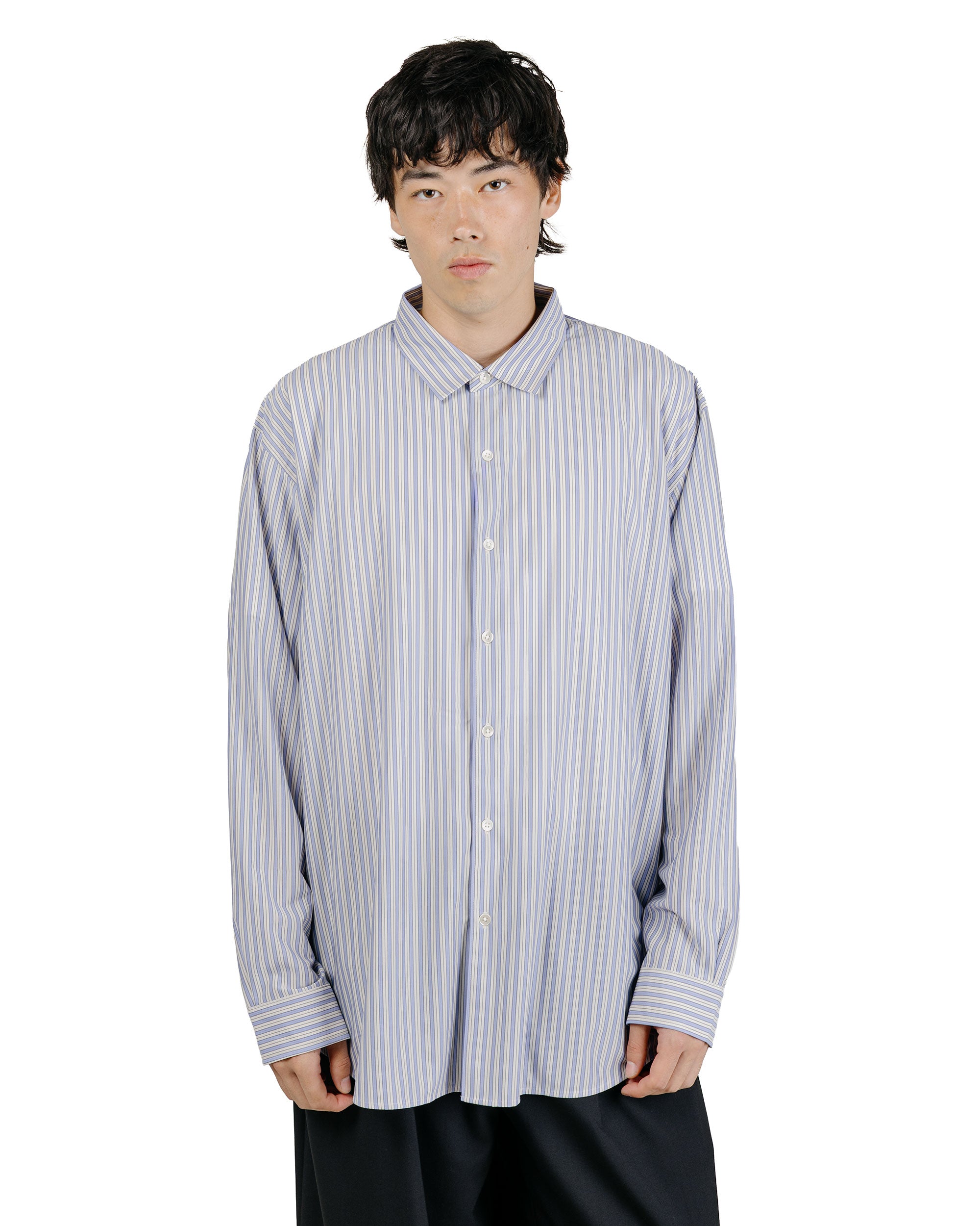 KANEMASA PHIL 46G Stripe Atmosphere Shirt Sax Black