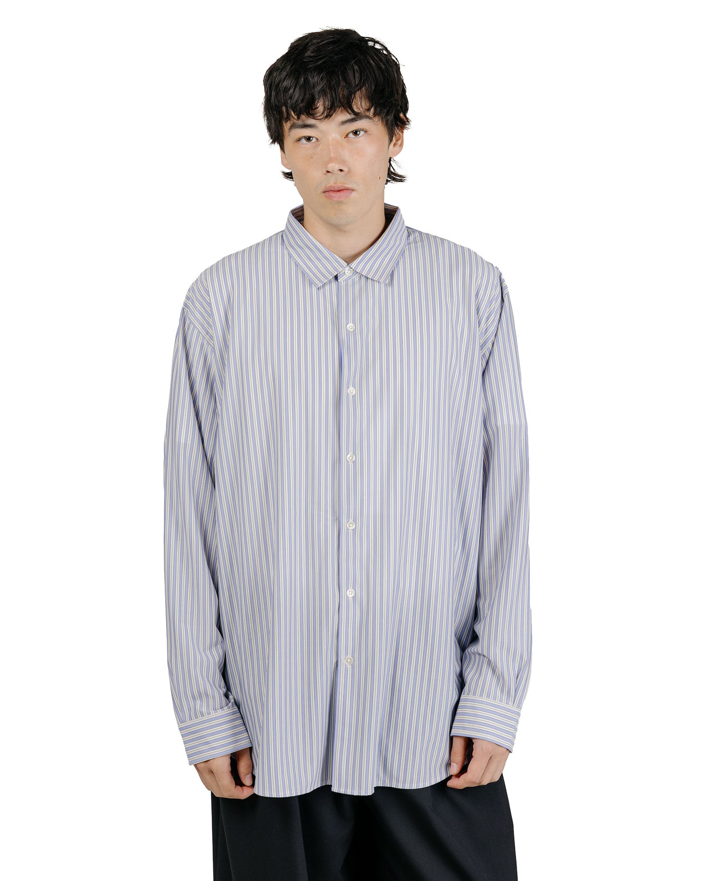 KANEMASA PHIL 46G Stripe Atmosphere Shirt Sax Black