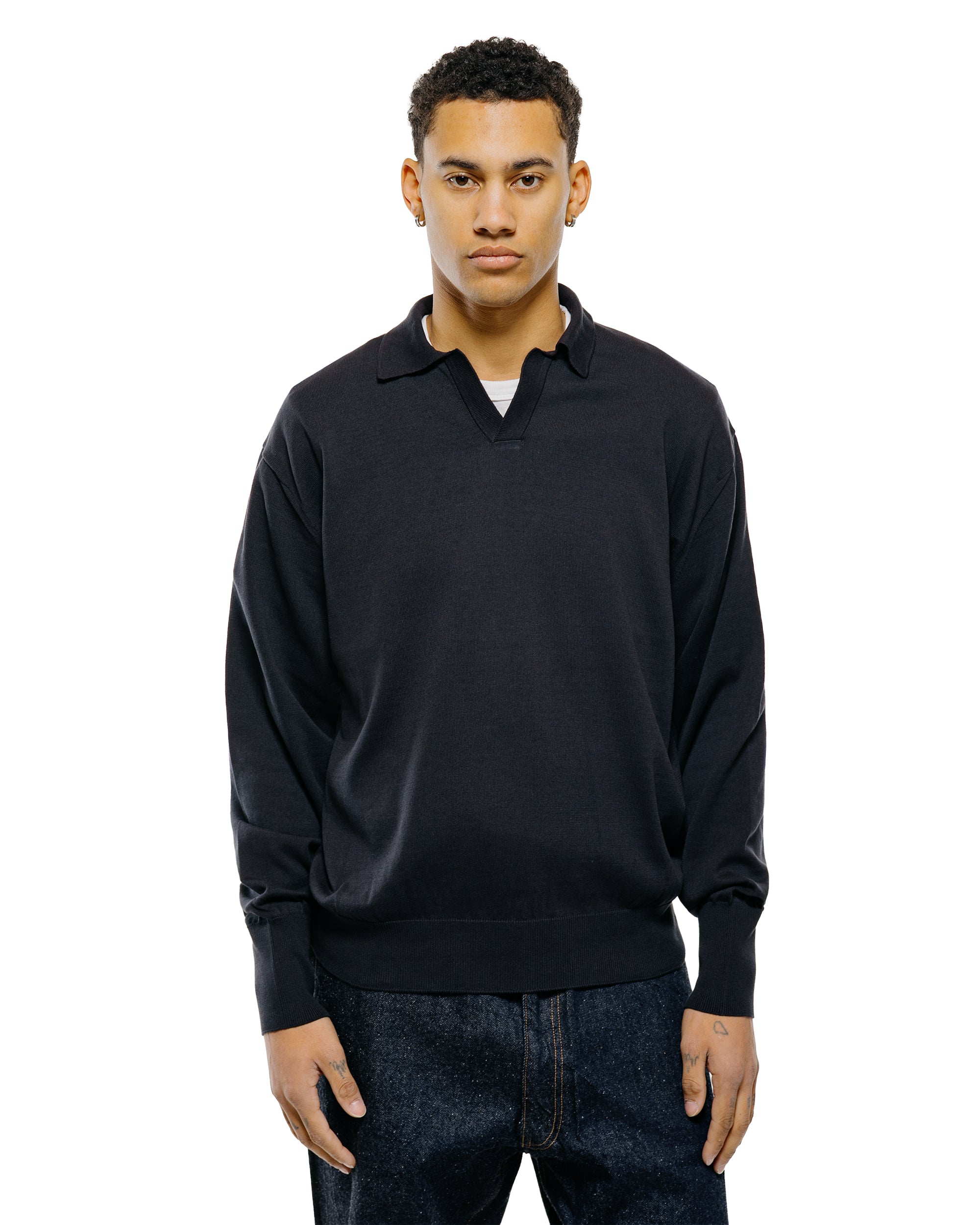 KAPTAIN SUNSHINE Cotton Knit Skipper Shirt Dark Navy