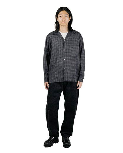 KAPTAIN SUNSHINE Wool Plaid Open Collar Shirt Charcoal