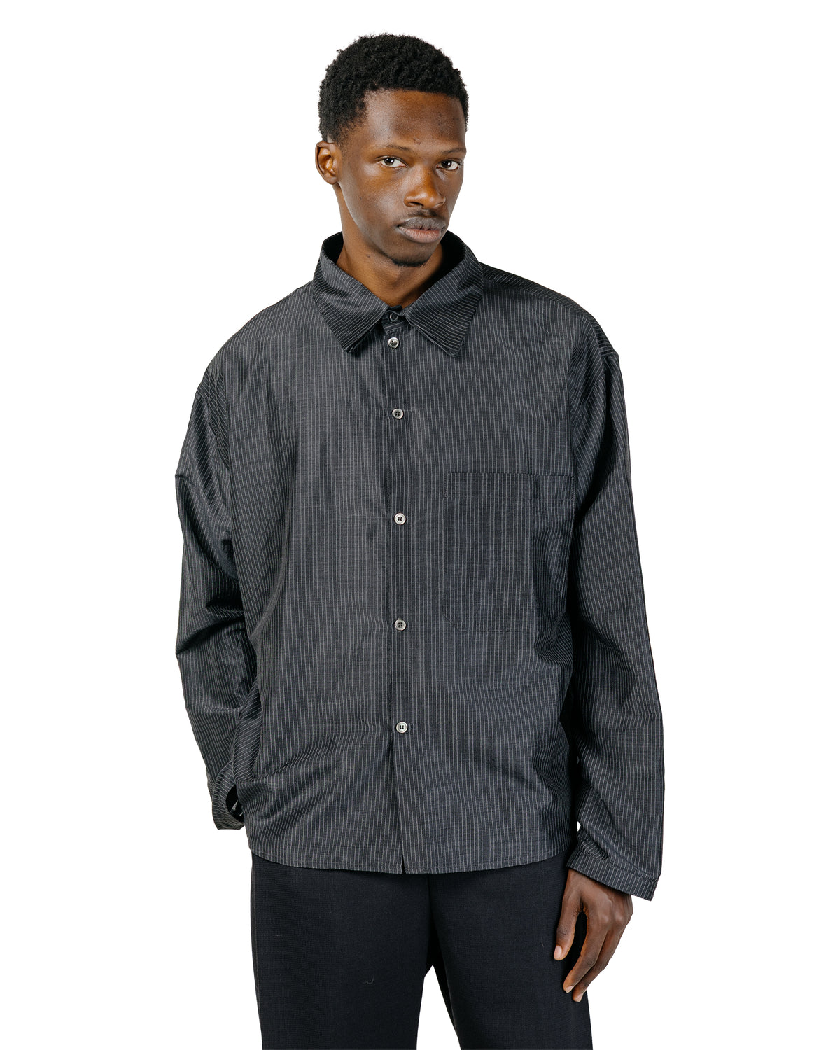Lea Boberg SC-PP Shirt Japanese Wool/Silk Blend Black/White Stripe