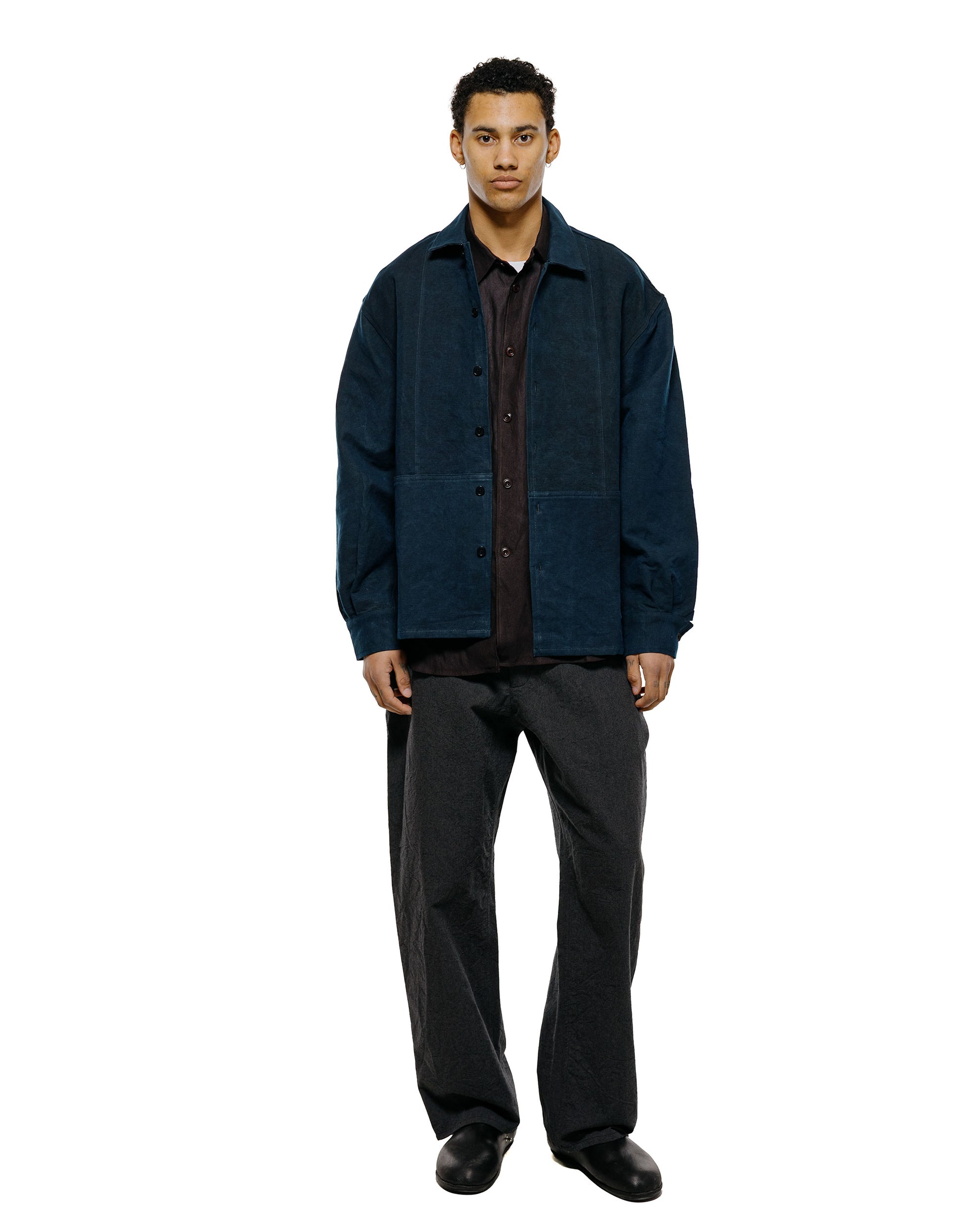 lost & found MAN-TLE MAN-TLE R20S5 'Shop Shirt' Sumi Indigo Hemp Cloth