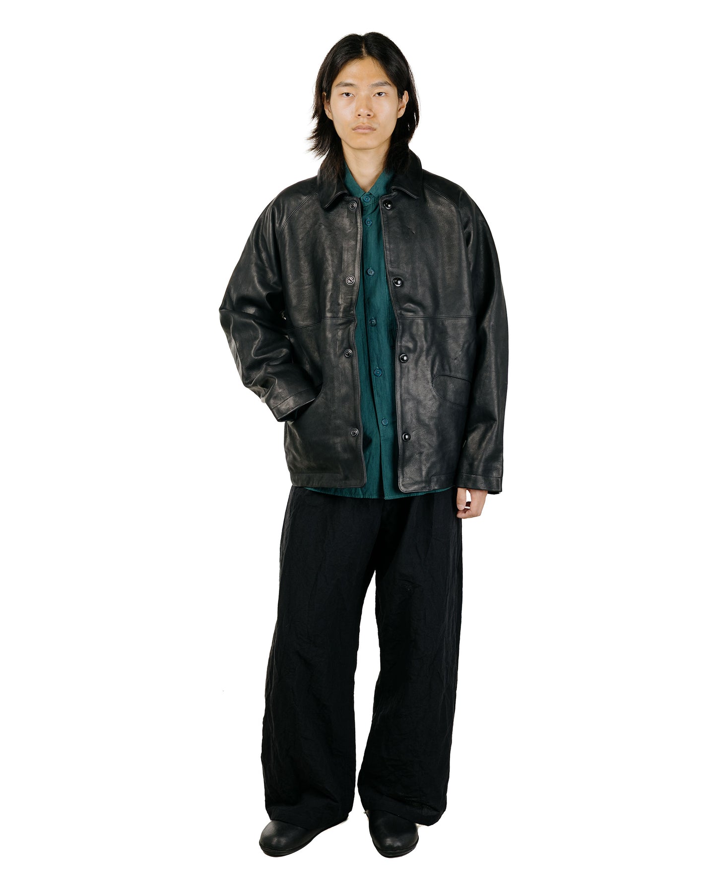MAN-TLE R21 Leather-3 Boat Shirt Black Hide