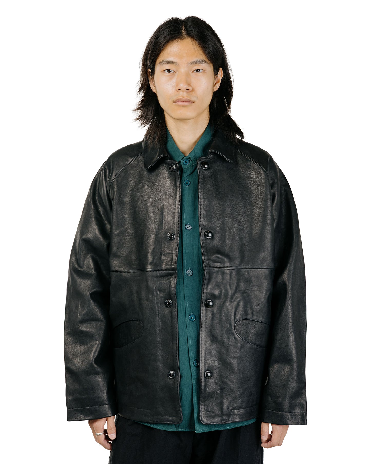 MAN-TLE R21 Leather-3 Boat Shirt Black Hide
