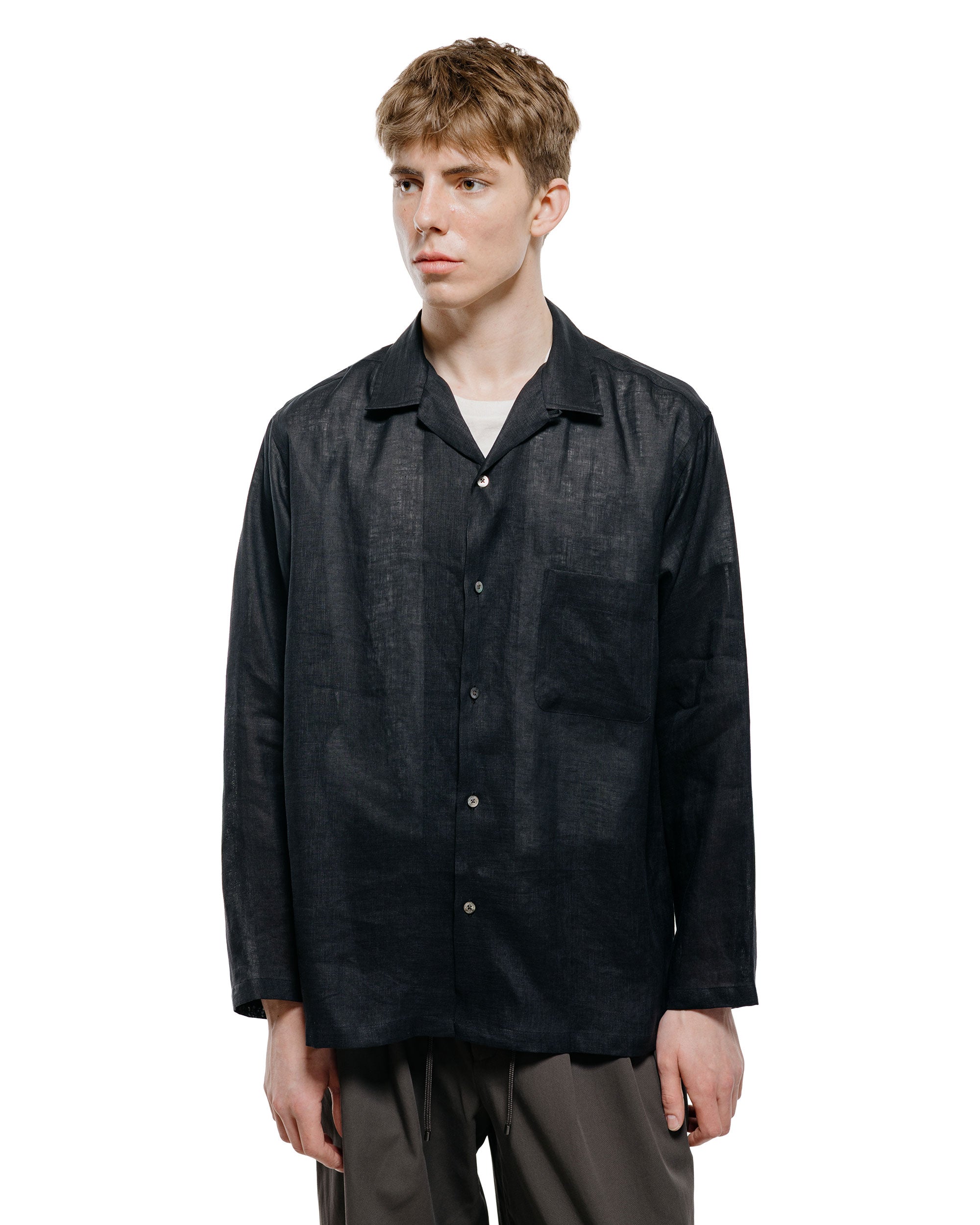 【美品】MARKAWARE　ヘンプ シャーティング オープンカラー シャツ【２】 MARKAWARE オープンカラーシャツ ヘンプシャーティング ブラック