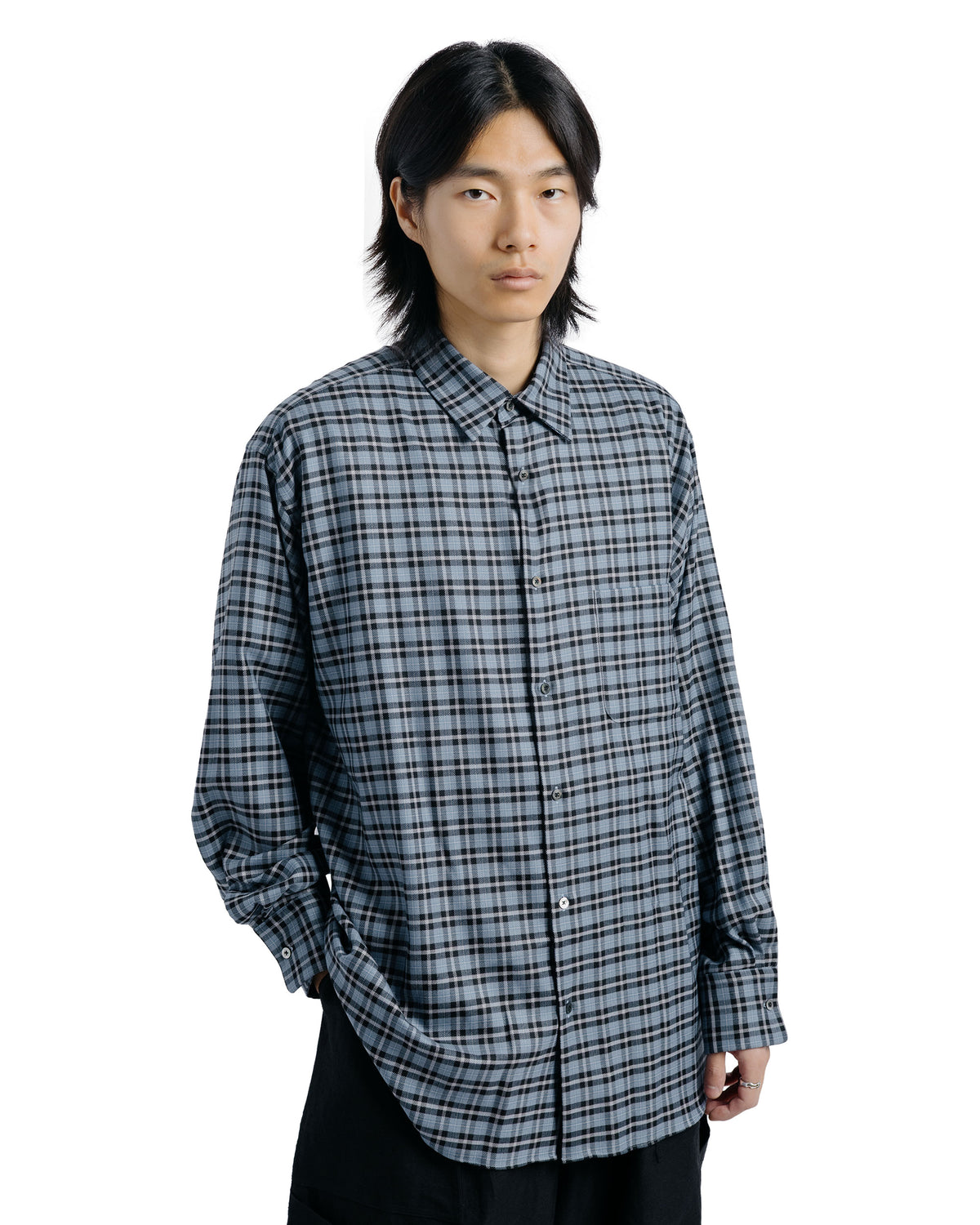 MARKAWARE Comfort Fit Shirt Organic Wool Viyella Check Blue Check
