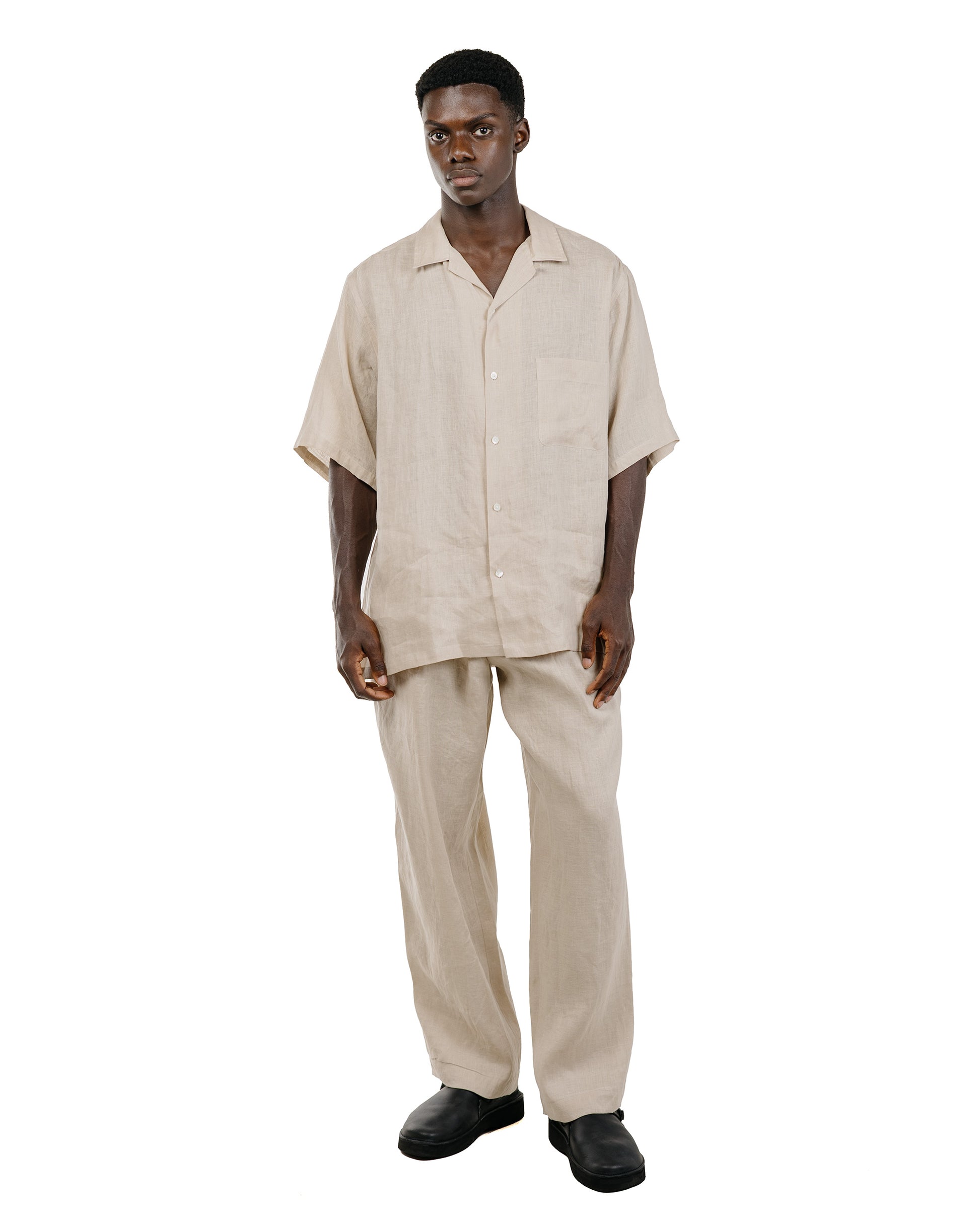 MARKAWARE Double Pleated Easy Trousers Hemp Shirting Taupe