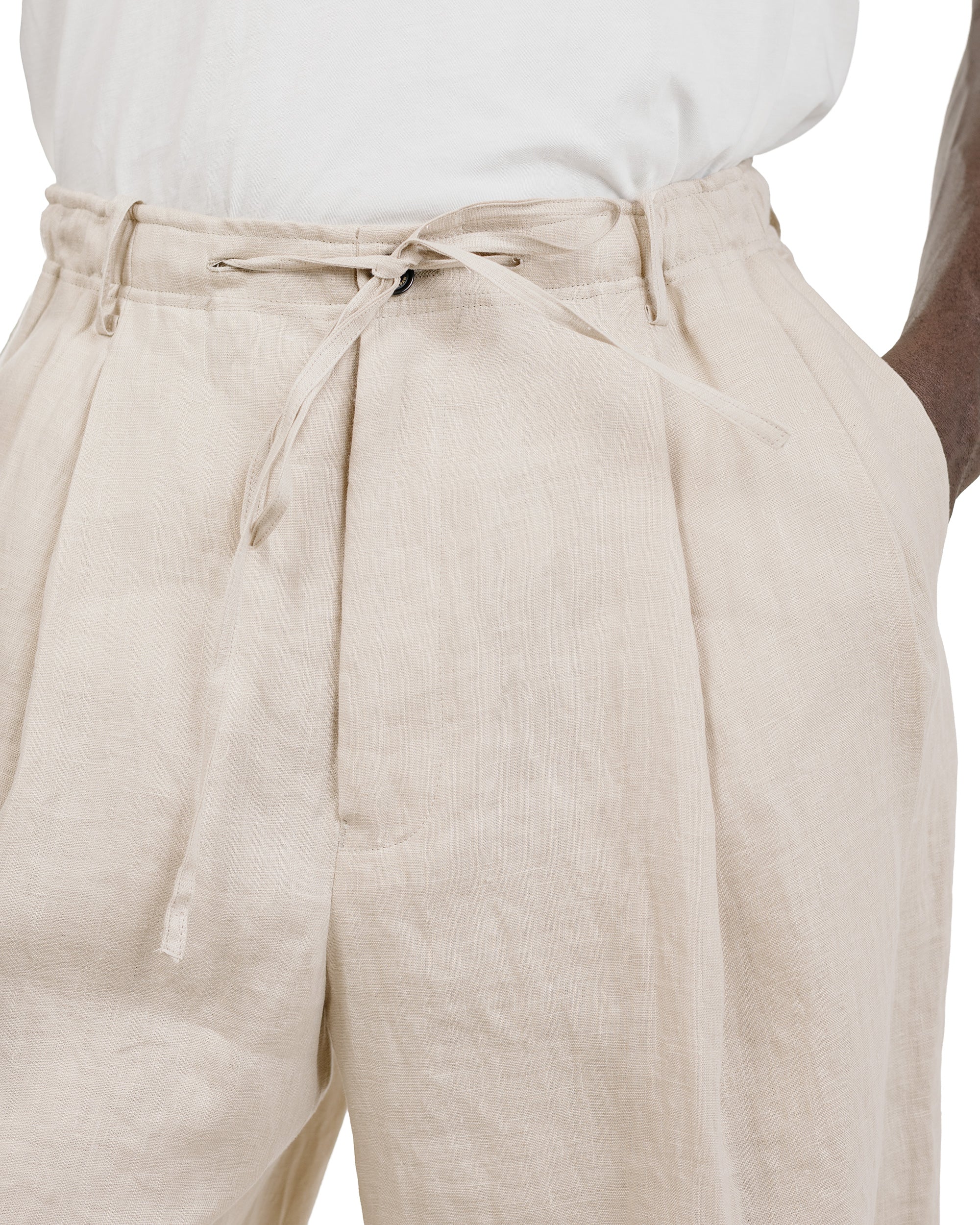MARKAWARE Double Pleated Easy Trousers Hemp Shirting Taupe