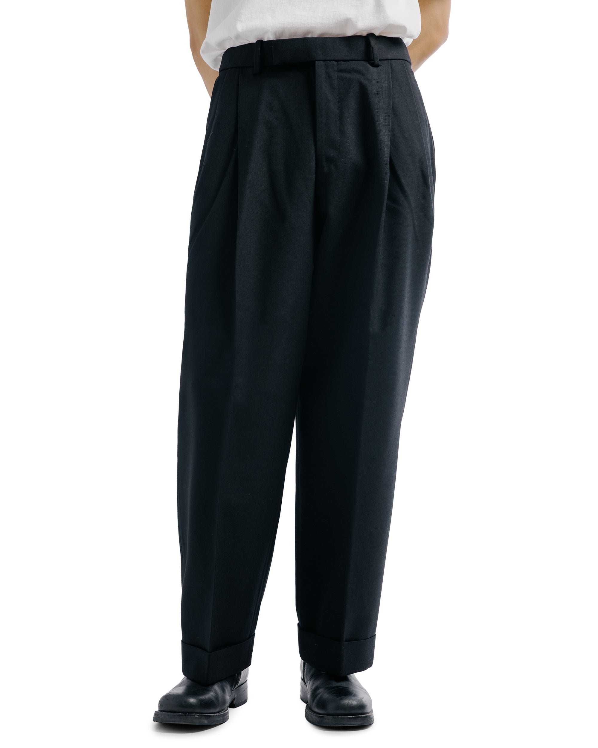 MARKAWARE Double Pleated Semi Easy Trousers Organic Wool Survival Clot