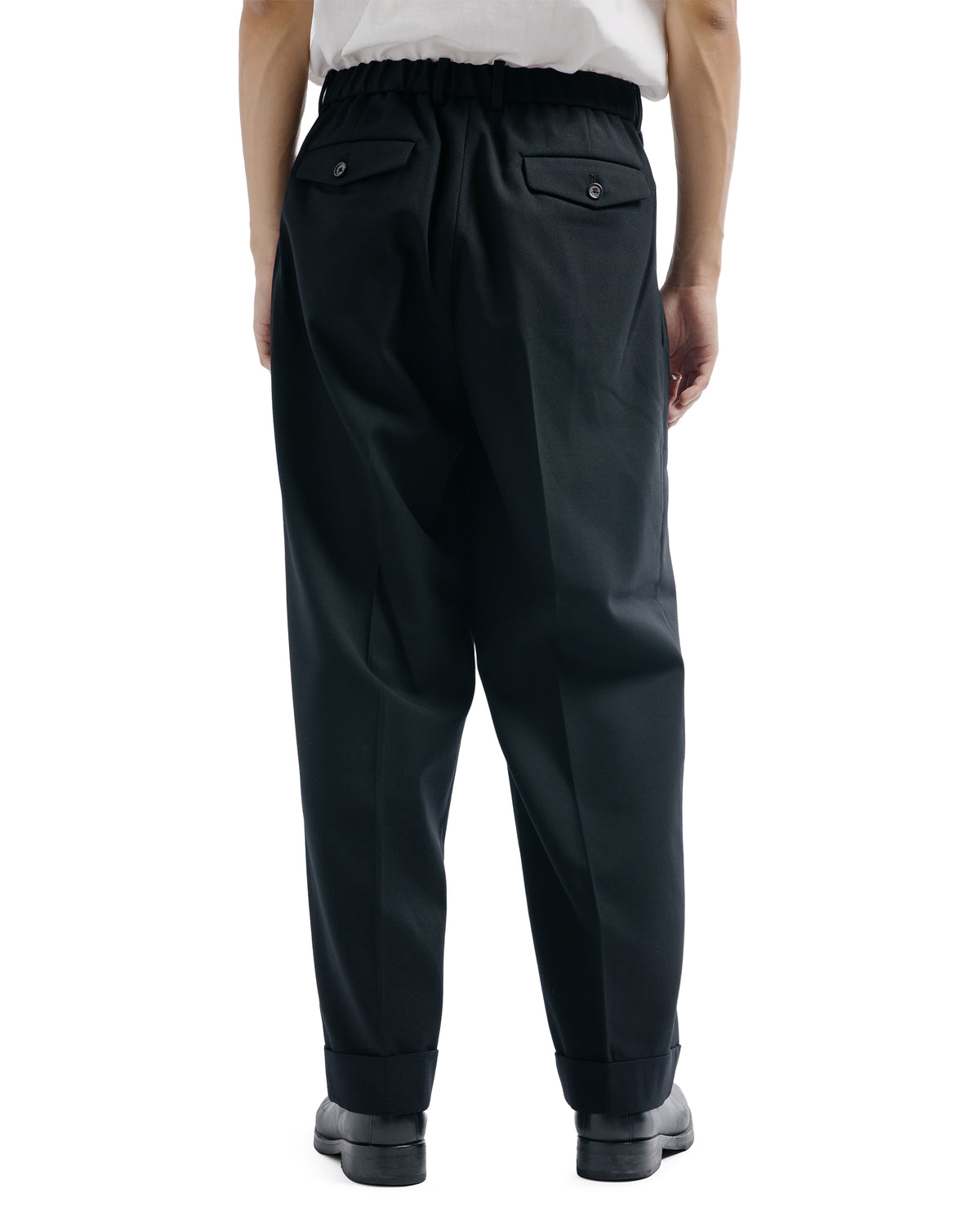 MARKAWARE Double Pleated Semi Easy Trousers Organic Wool Survival Cloth Black