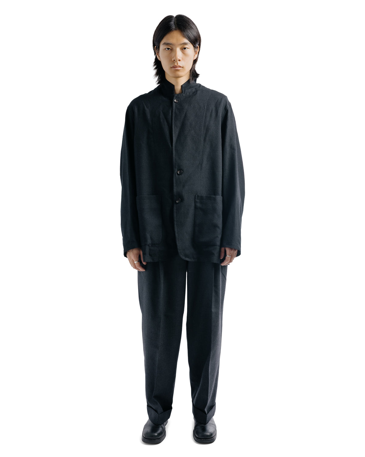 MARKAWARE Double Pleated Semi Easy Trousers Organic Wool Survival Cloth Charcoal