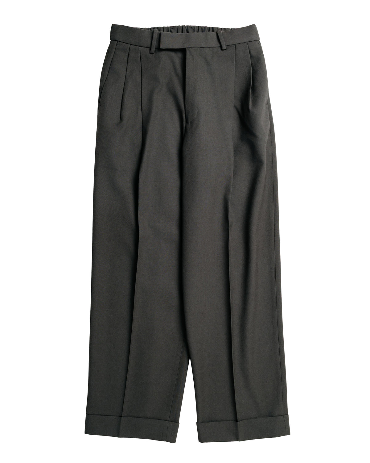 MARKAWARE Double Pleated Semi Easy Trousers Organic Wool Survival Cloth Dark Sage