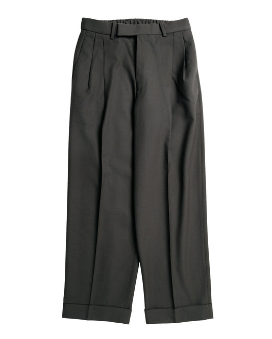 MARKAWARE Double Pleated Semi Easy Trousers Organic Wool Survival Cloth Dark Sage