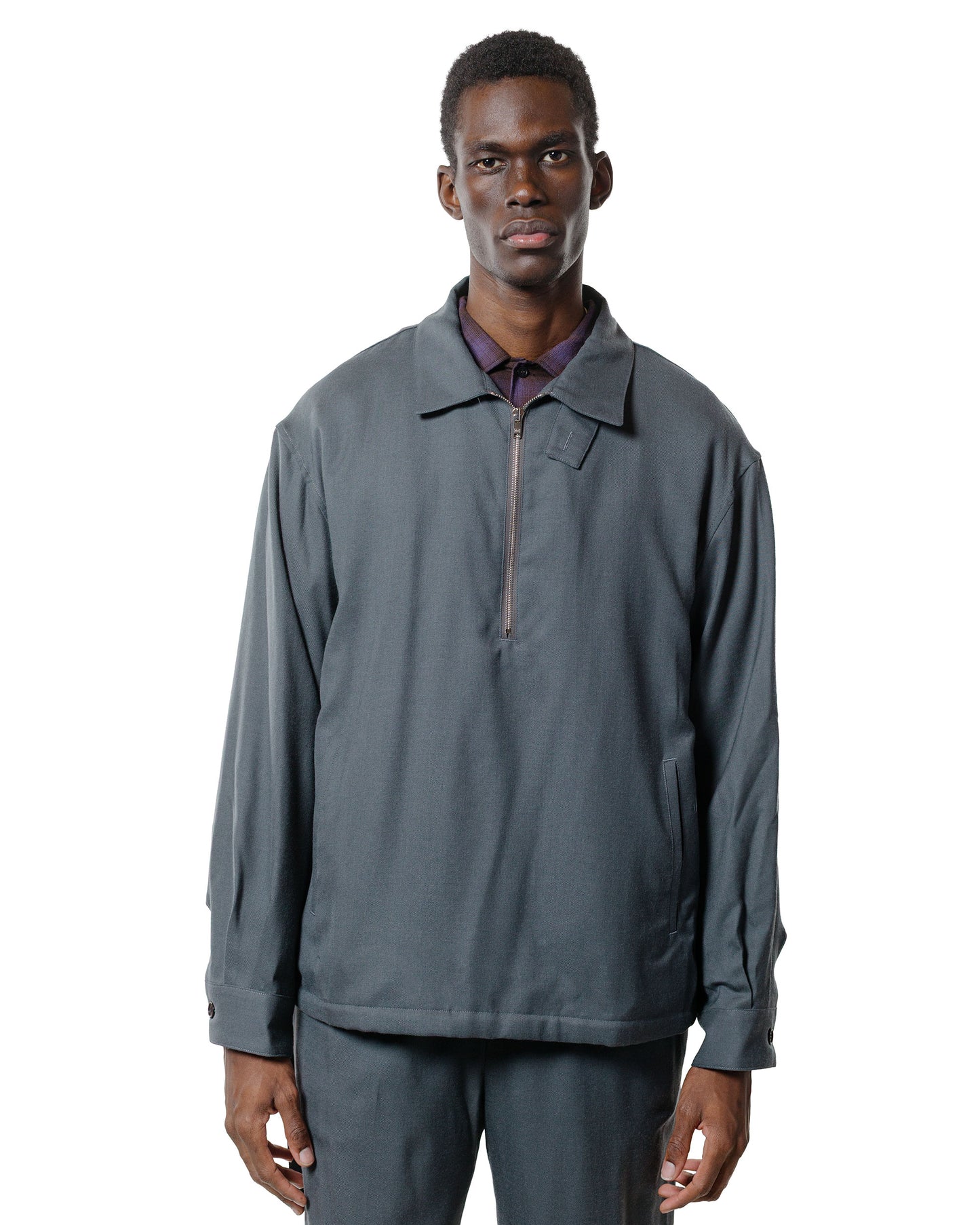 MARKAWARE Half Zip Service Jacket 2/80 Organic Wool Viyella Forest Grey