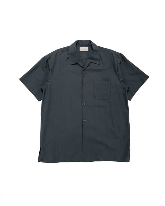 MARKAWARE Italian Open Collar S/S Shirt Organic Wool 2/80 Tropical Charcoal