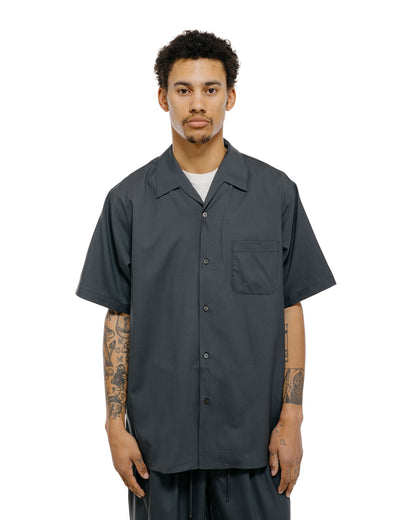 MARKAWARE Italian Open Collar S/S Shirt Organic Wool 2/80 Tropical Charcoal