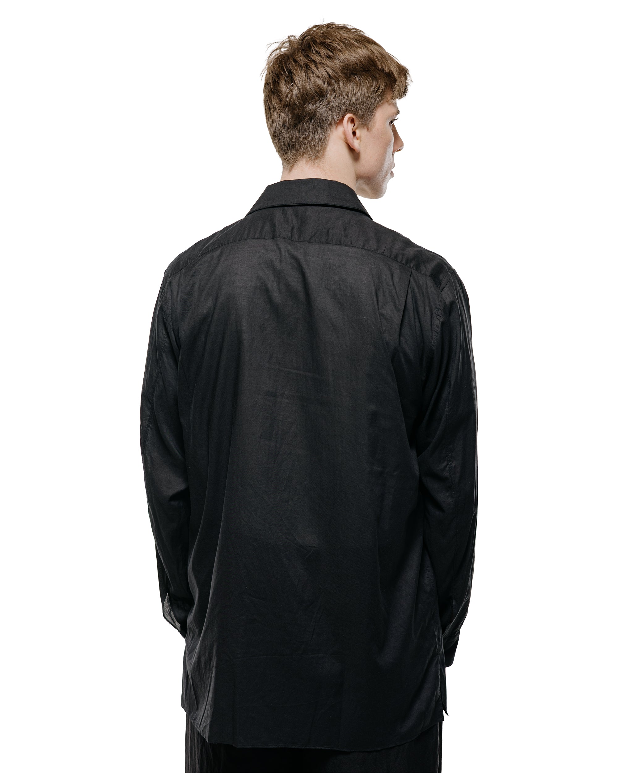 MARKAWARE Italian Open Collar Shirt Organic Cotton 90/1 Lawn Black