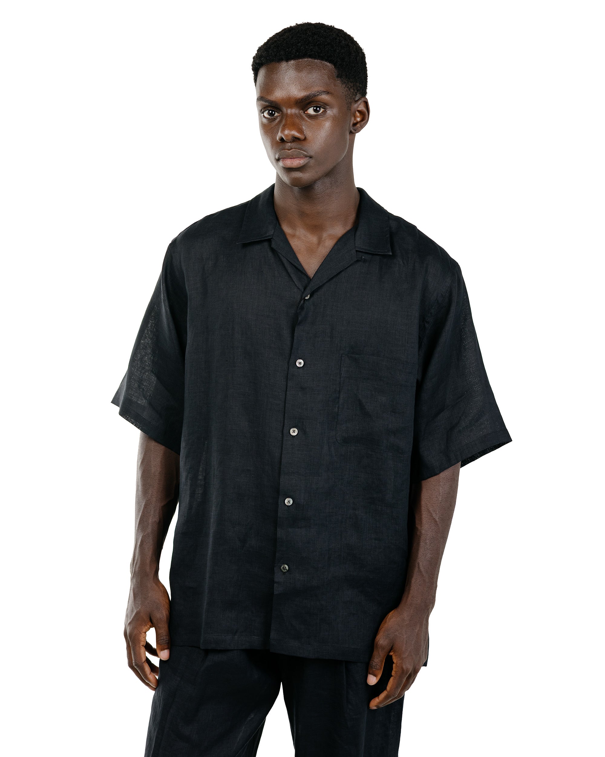 トップス HEMP SHIRTING NEW OPEN COLLAR S/S SHIRT MARKAWARE New Open Collar S/S Shirt Hemp Shirting Black