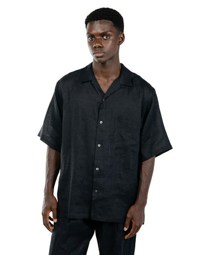 MARKAWARE New Open Collar S/S Shirt Hemp Shirting Black