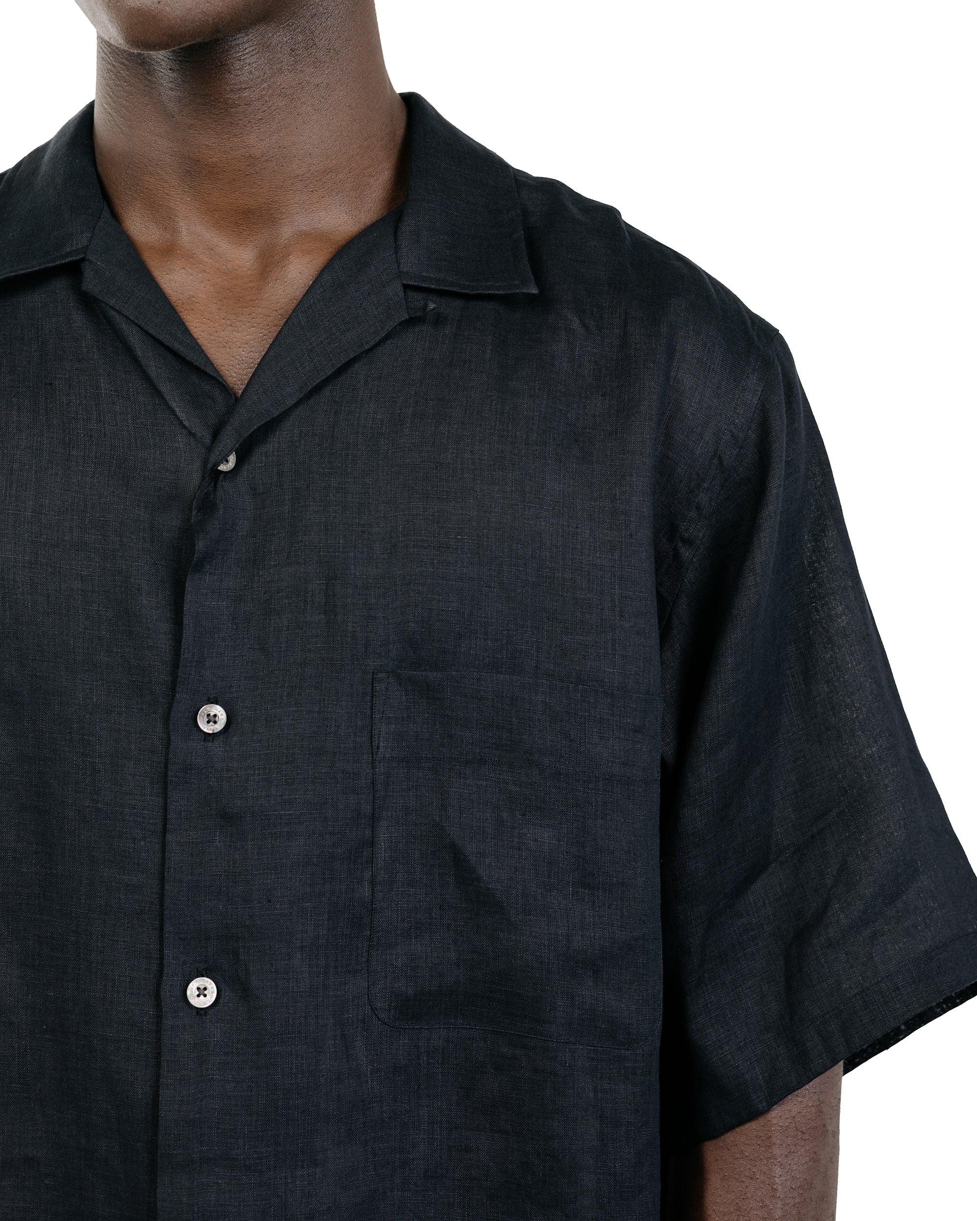 MARKAWARE New Open Collar S/S Shirt Hemp Shirting Black