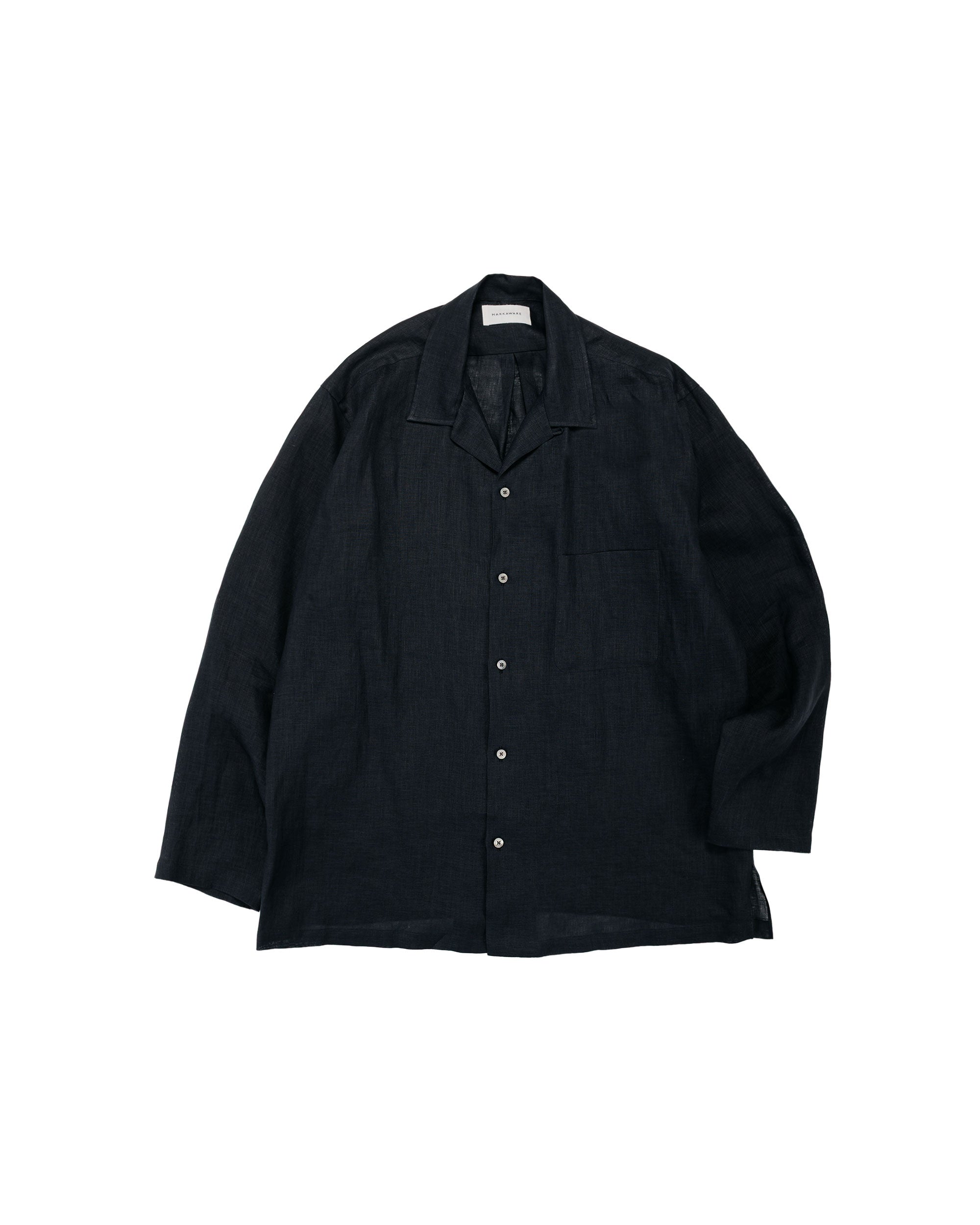【美品】MARKAWARE　ヘンプ シャーティング オープンカラー シャツ【２】 MARKAWARE オープンカラーシャツ ヘンプシャーティング ブラック