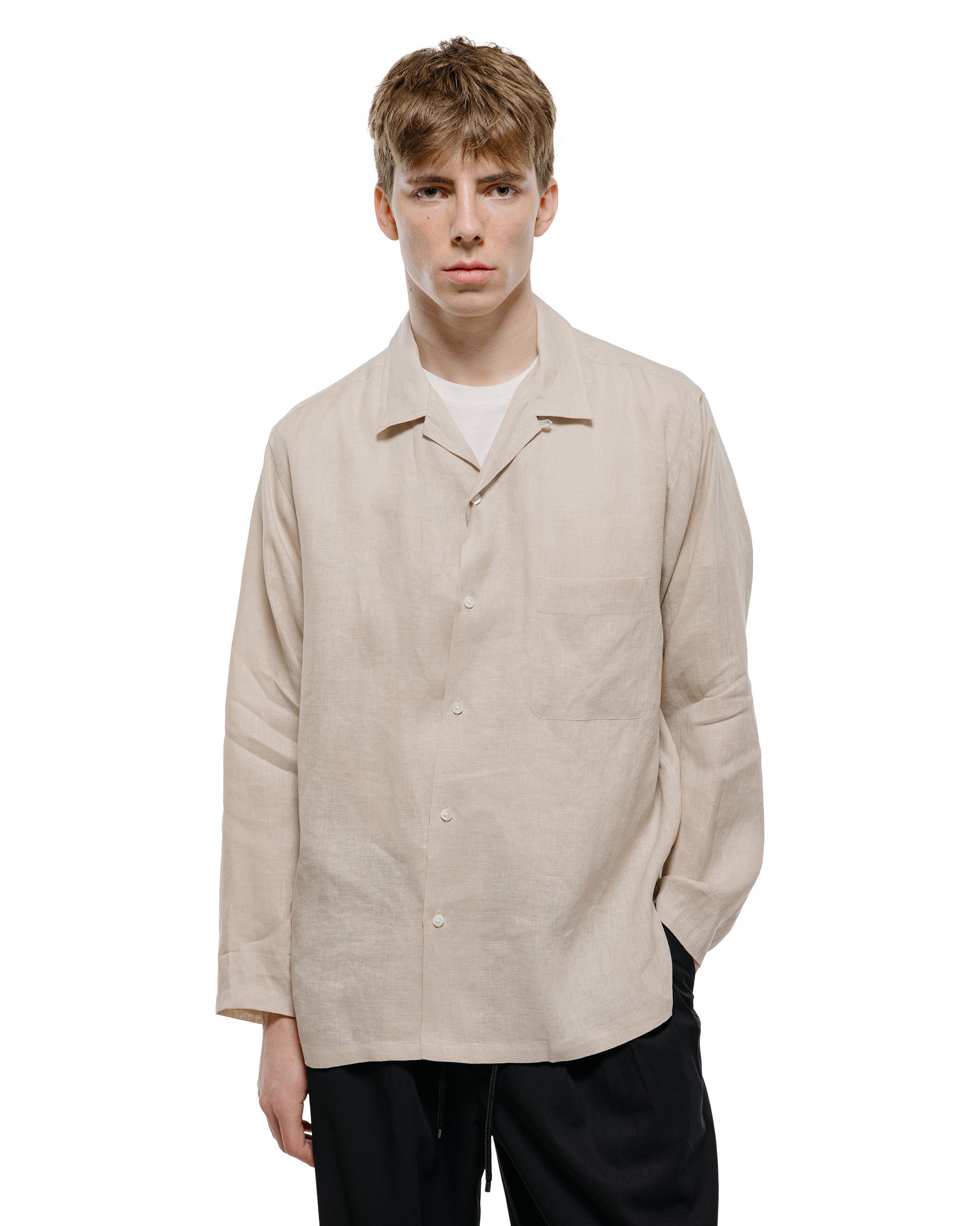 トップス markaware OPEN COLLAR SHIRT HEMP MARKAWARE Open Collar Shirt Hemp Shirting Taupe