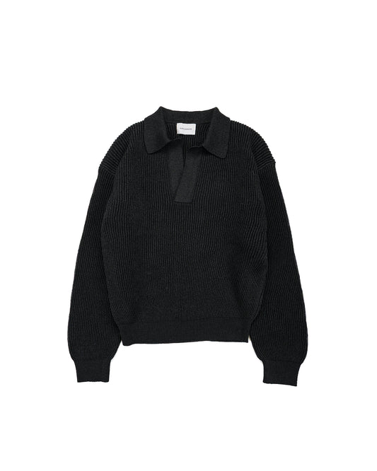 MARKAWARE Organic Cotton Japanese Paper Silk Yarn Skipper Rib Jumper Black