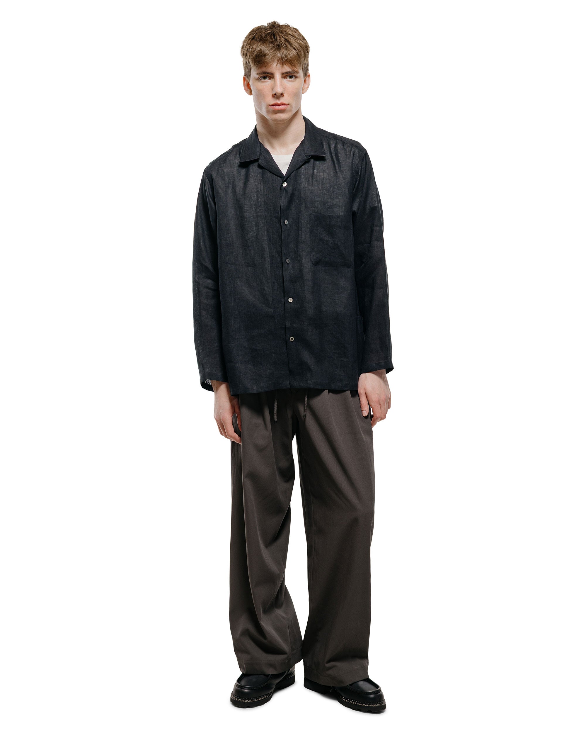 トップス markaware OPEN COLLAR SHIRT HEMP MARKAWARE Open Collar Shirt Hemp Shirting Black