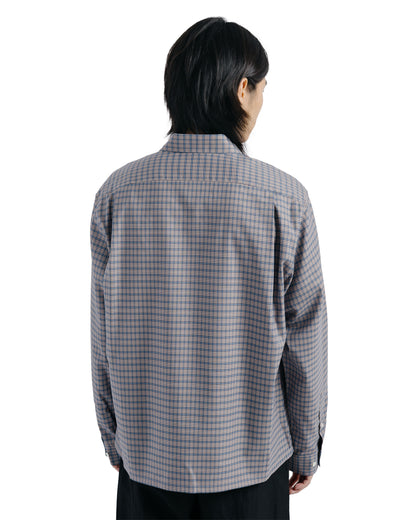 MARKAWARE Square Shirt Super 160s Shrink-Resistant Wool Oxford Brown Check