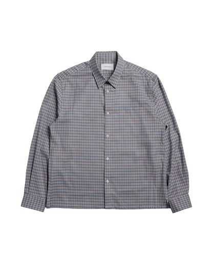 MARKAWARE Square Shirt Super 160s Shrink-Resistant Wool Oxford Brown Check