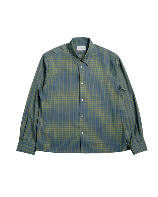 MARKAWARE Square Shirt Super 160s Shrink-Resistant Wool Oxford Green Check